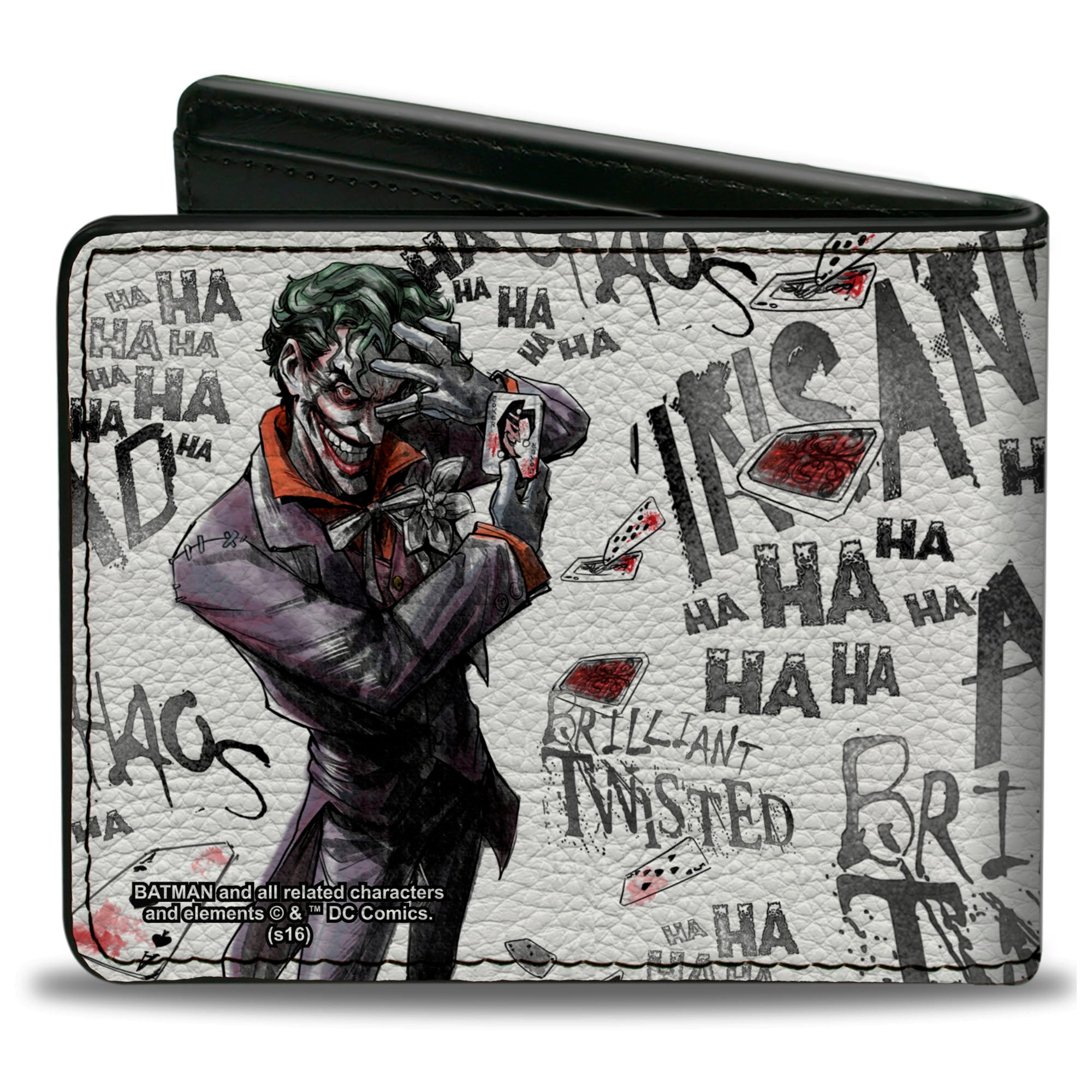 Bi-Fold Wallet - Joker BRILLIANT-TWISTED-INSANE-MAD PSYCHO Pose Cards White Grays Bi-Fold Wallets DC Comics