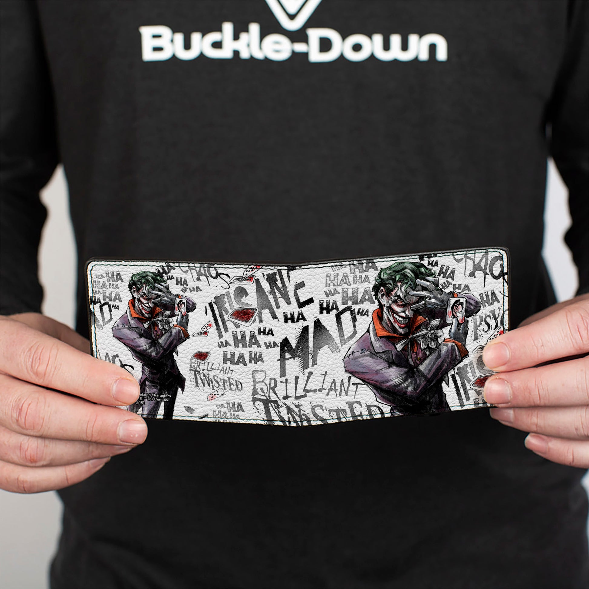 Bi-Fold Wallet - Joker BRILLIANT-TWISTED-INSANE-MAD PSYCHO Pose Cards White Grays Bi-Fold Wallets DC Comics