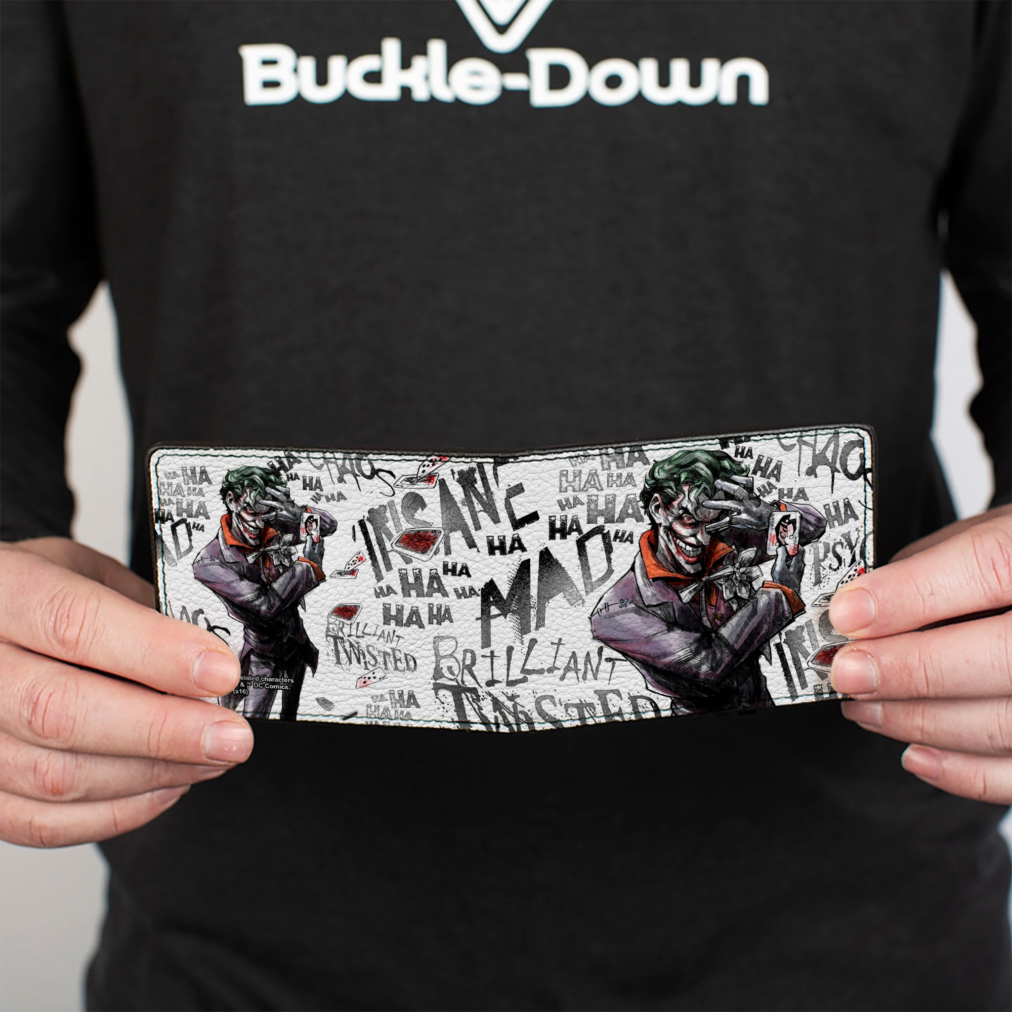 Bi-Fold Wallet - Joker BRILLIANT-TWISTED-INSANE-MAD PSYCHO Pose Cards White Grays Bi-Fold Wallets DC Comics