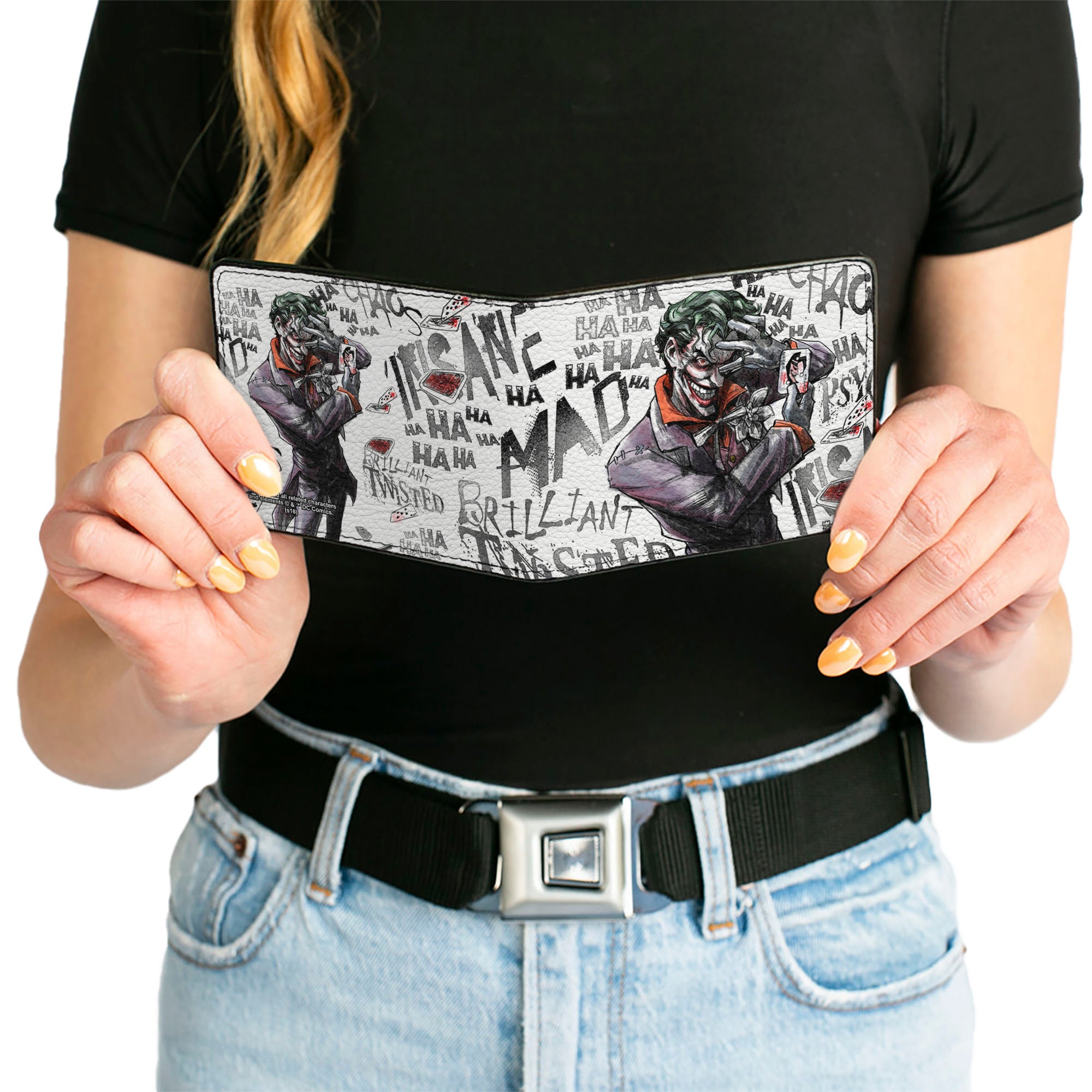 Bi-Fold Wallet - Joker BRILLIANT-TWISTED-INSANE-MAD PSYCHO Pose Cards White Grays Bi-Fold Wallets DC Comics