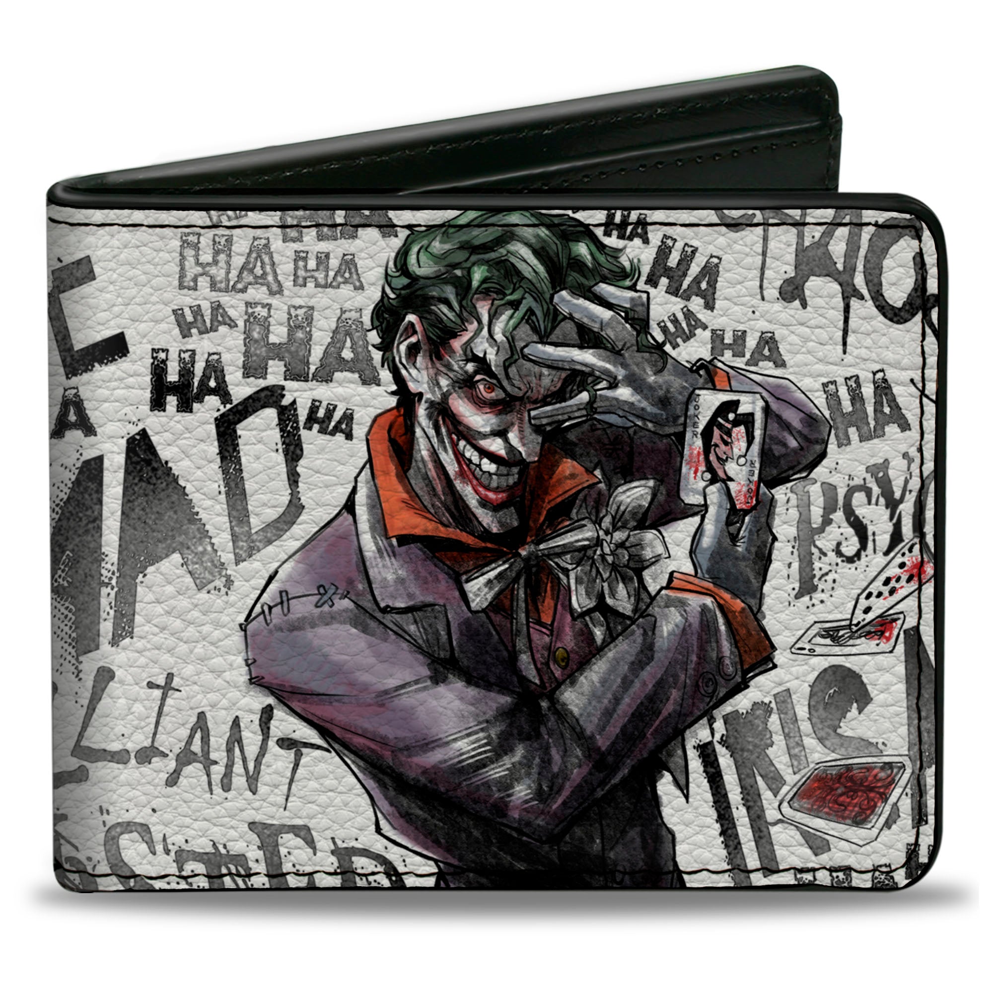 Bi-Fold Wallet - Joker BRILLIANT-TWISTED-INSANE-MAD PSYCHO Pose Cards White Grays Bi-Fold Wallets DC Comics
