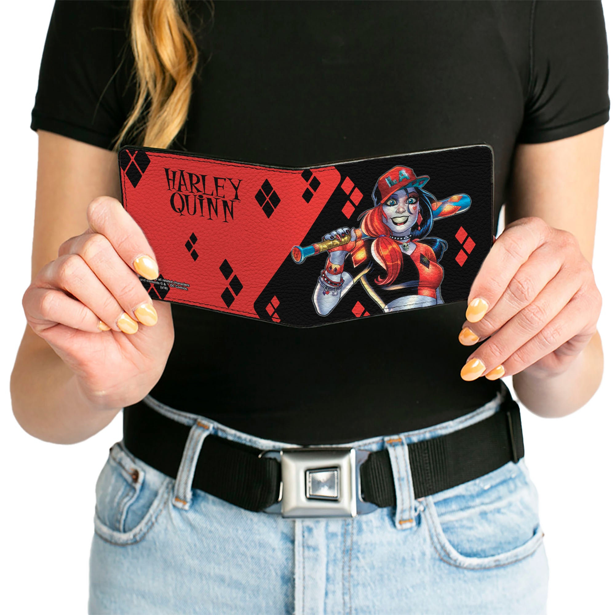 Bi-Fold Wallet - Harley Quinn Issue #20 LA Baseball Cover Pose Diamonds Black Red Bi-Fold Wallets DC Comics