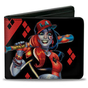 Bi-Fold Wallet - Harley Quinn Issue #20 LA Baseball Cover Pose Diamonds Black Red Bi-Fold Wallets DC Comics