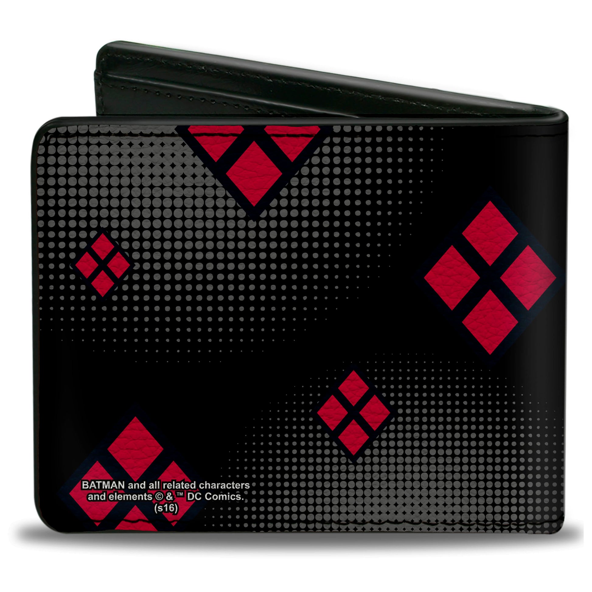 Bi-Fold Wallet - Chibi Harley Quinn Splits Dots Diamonds Black Gray Red Bi-Fold Wallets DC Comics