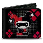 Bi-Fold Wallet - Chibi Harley Quinn Splits Dots Diamonds Black Gray Red Bi-Fold Wallets DC Comics
