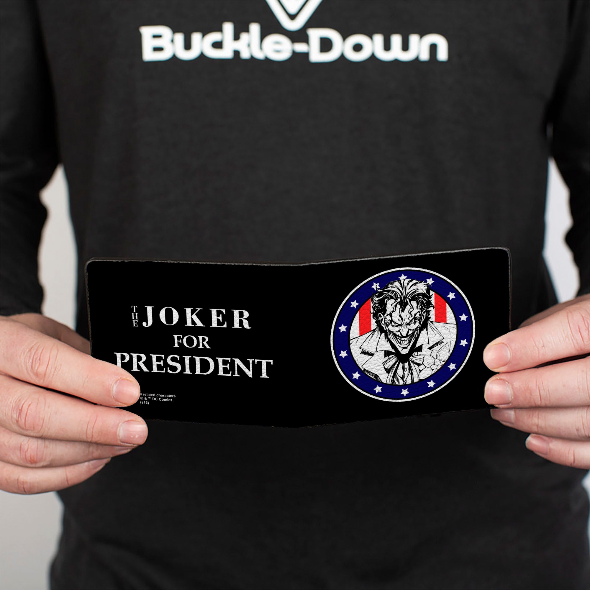 Bi-Fold Wallet - Joker Presidential Seal + THE JOKER FOR PRESIDENT Seal Black White Blue Red Bi-Fold Wallets DC Comics