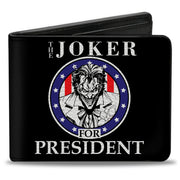 Bi-Fold Wallet - THE JOKER FOR PRESIDENT Seal Black White Blue Red Bi-Fold Wallets DC Comics