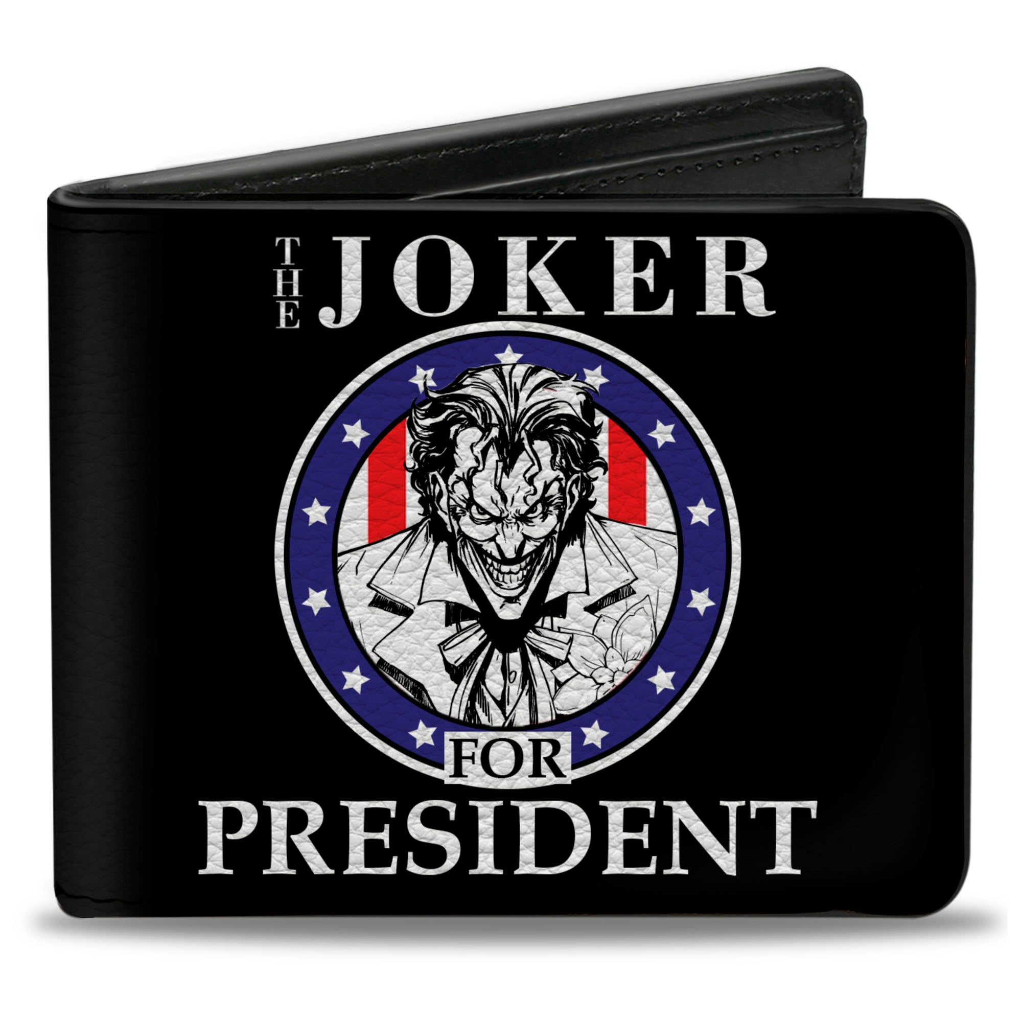 Bi-Fold Wallet - THE JOKER FOR PRESIDENT Seal Black White Blue Red Bi-Fold Wallets DC Comics