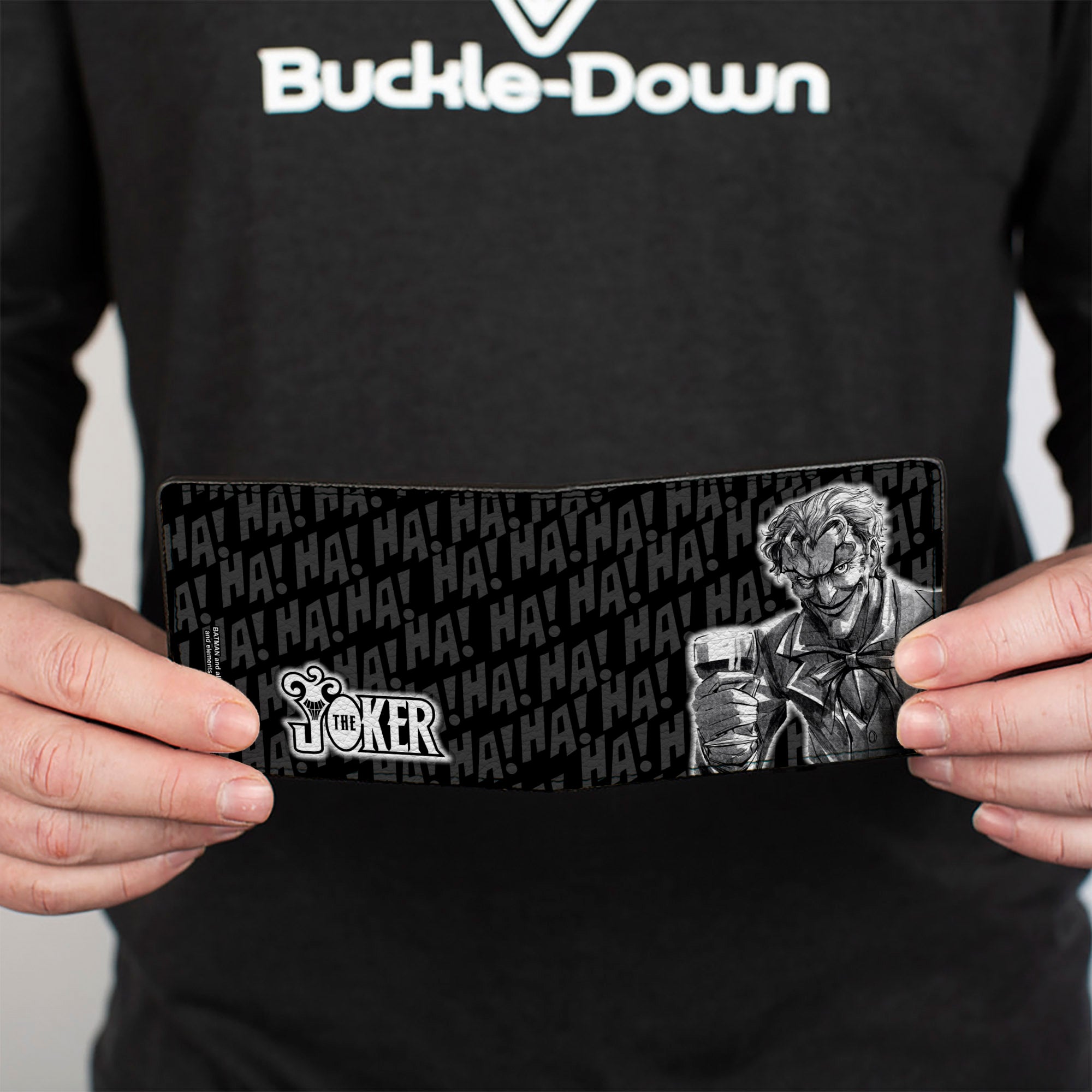 Bi-Fold Wallet - THE JOKER Wine Glass Pose HA! HA! Black Grays White Bi-Fold Wallets DC Comics