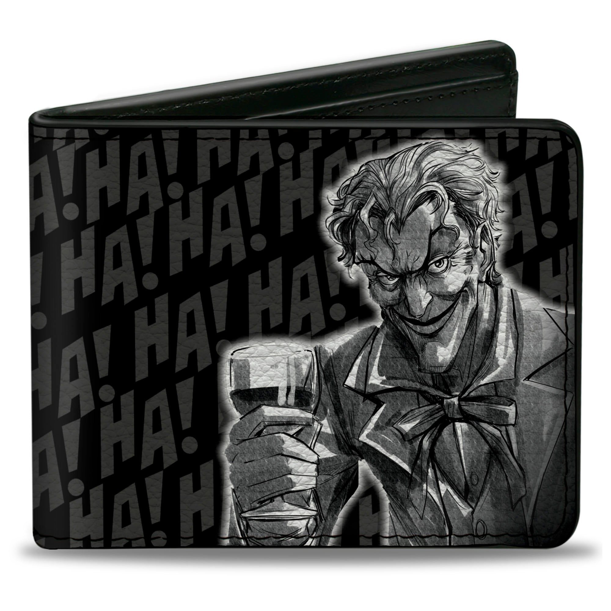 Bi-Fold Wallet - THE JOKER Wine Glass Pose HA! HA! Black Grays White Bi-Fold Wallets DC Comics