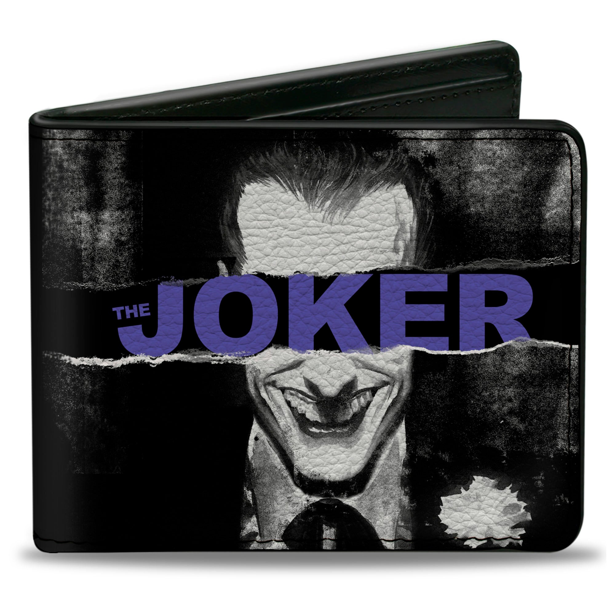Bi-Fold Wallet - THE JOKER Sliced Portrait Black Grays Purple Bi-Fold Wallets DC Comics