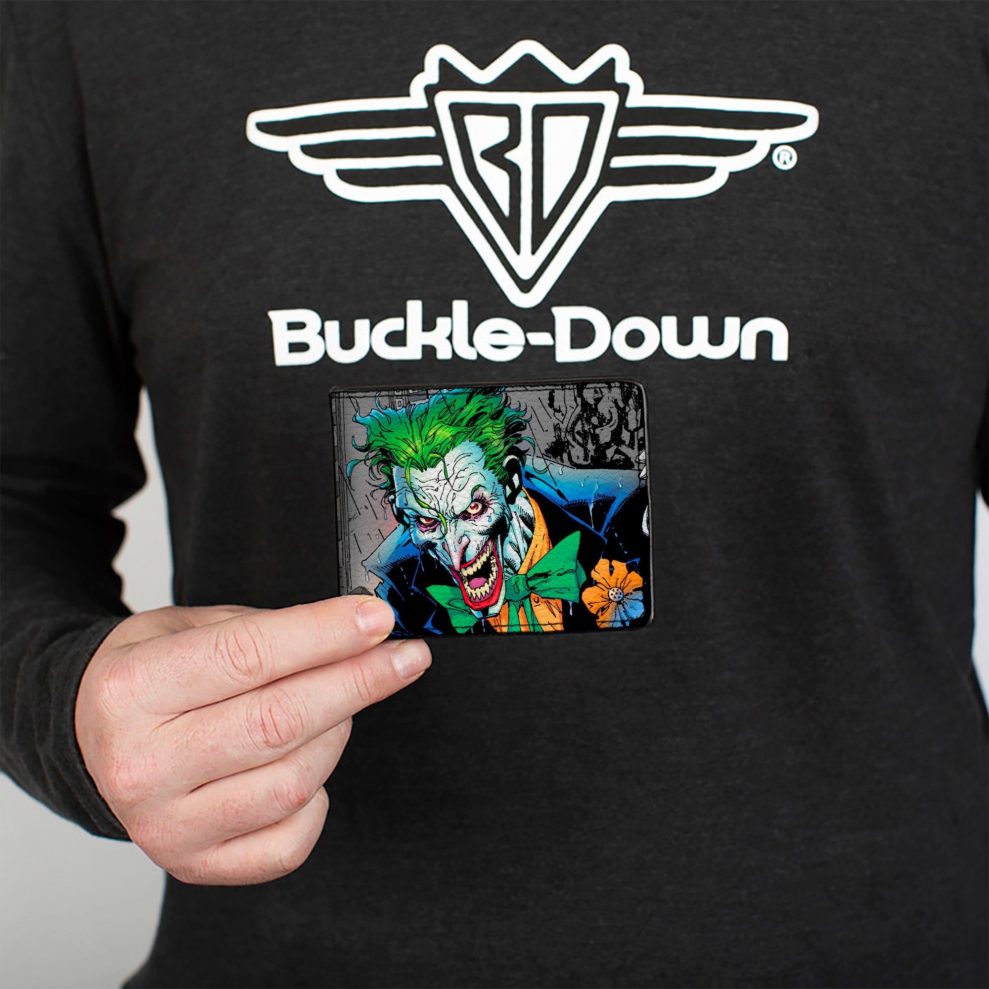 Bi-Fold Wallet - Joker Smiling Gun BANG Alley Pose CLOSE-UP Bi-Fold Wallets DC Comics