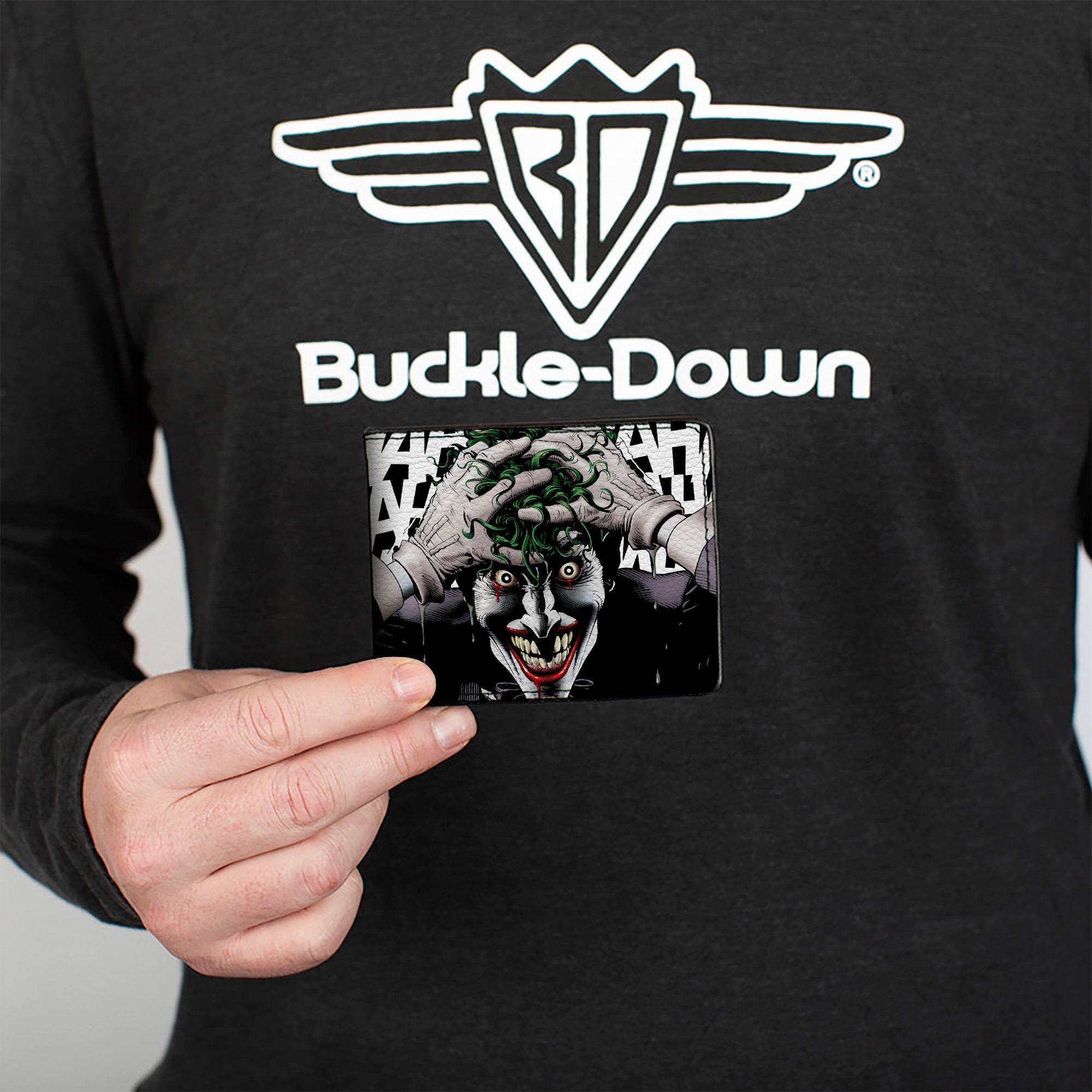 Bi-Fold Wallet - Joker The Killing Joke Holding Head Pose HAHAHA White Black Bi-Fold Wallets DC Comics