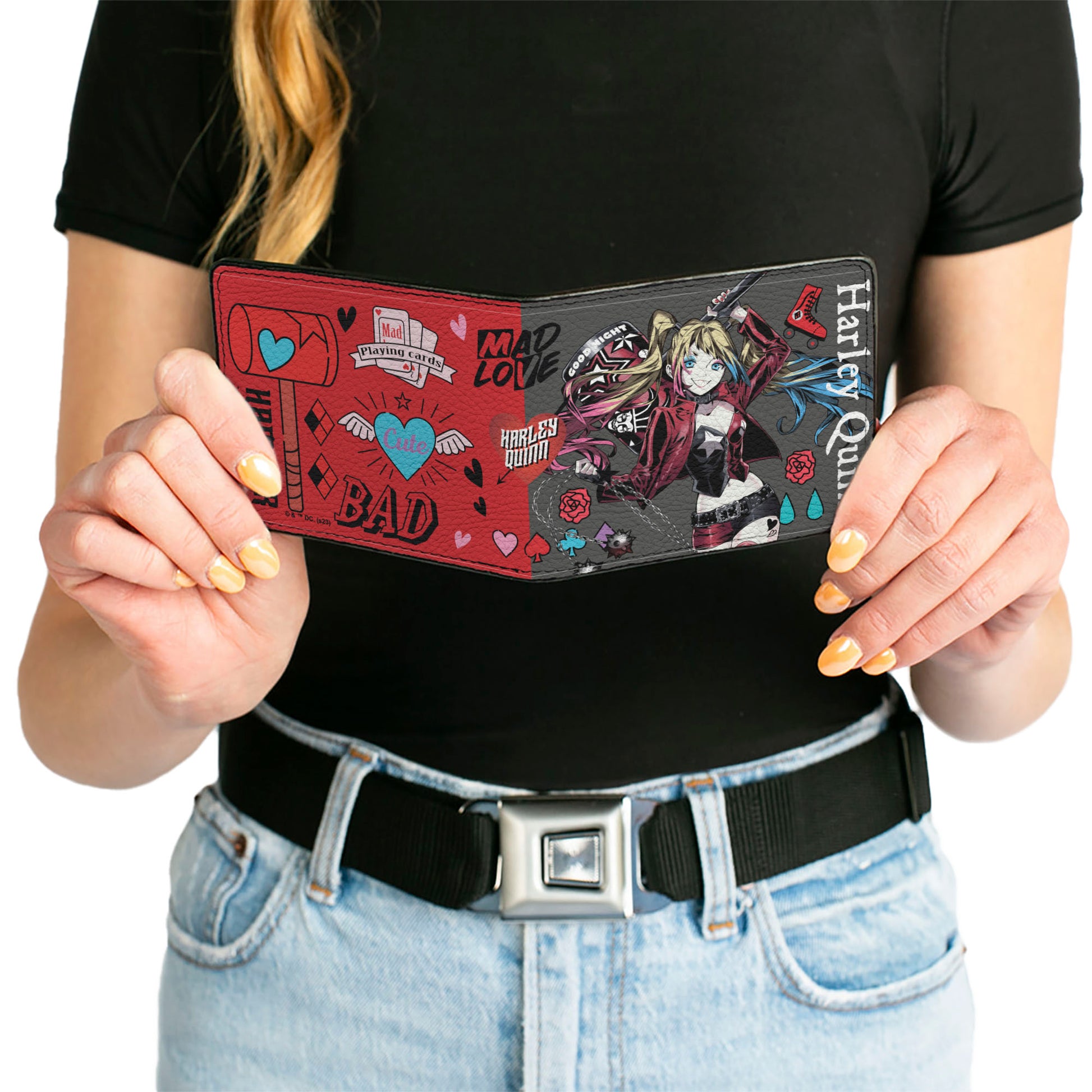 Bi-Fold Wallet - Harley Quinn GOOD NIGHT Anime Pose and Icons Collage Red/Black Bi-Fold Wallets DC Comics