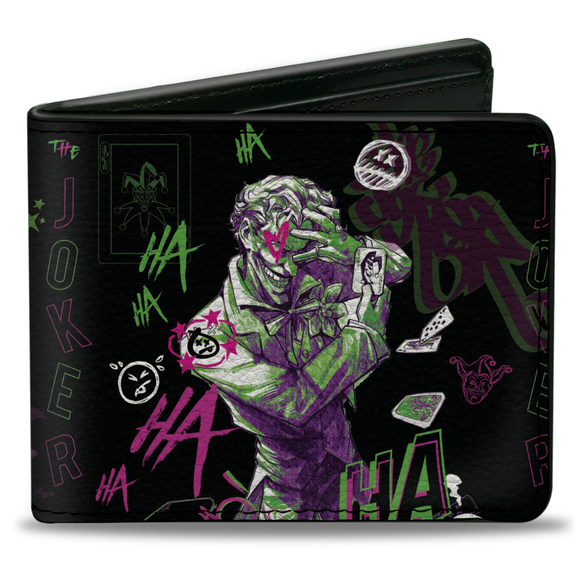 Bi-Fold Wallet - Joker THE CLOWN PRINCE OF CRIME Collage Black/Multi Neon Bi-Fold Wallets DC Comics
