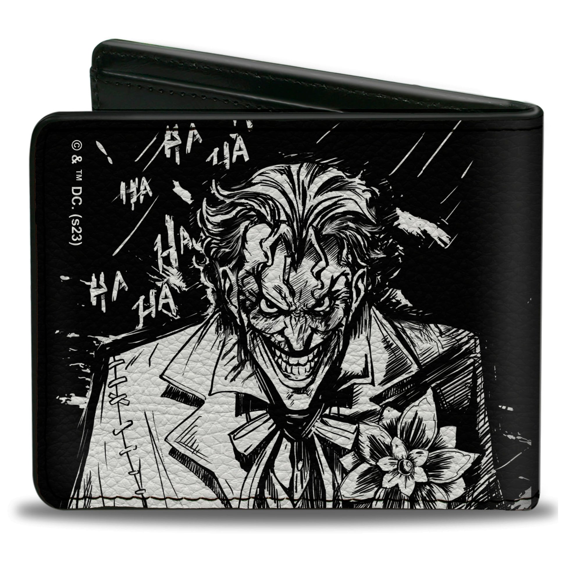 Bi-Fold Wallet - Batman the Dark Knight and Joker HA HA Smiling Sketch Poses Black/White Bi-Fold Wallets DC Comics