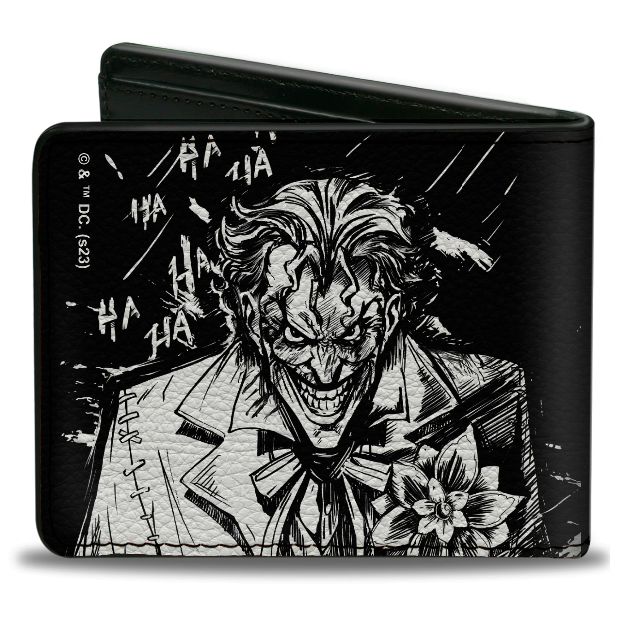 Bi-Fold Wallet - Batman the Dark Knight and Joker HA HA Smiling Sketch Poses Black/White Bi-Fold Wallets DC Comics