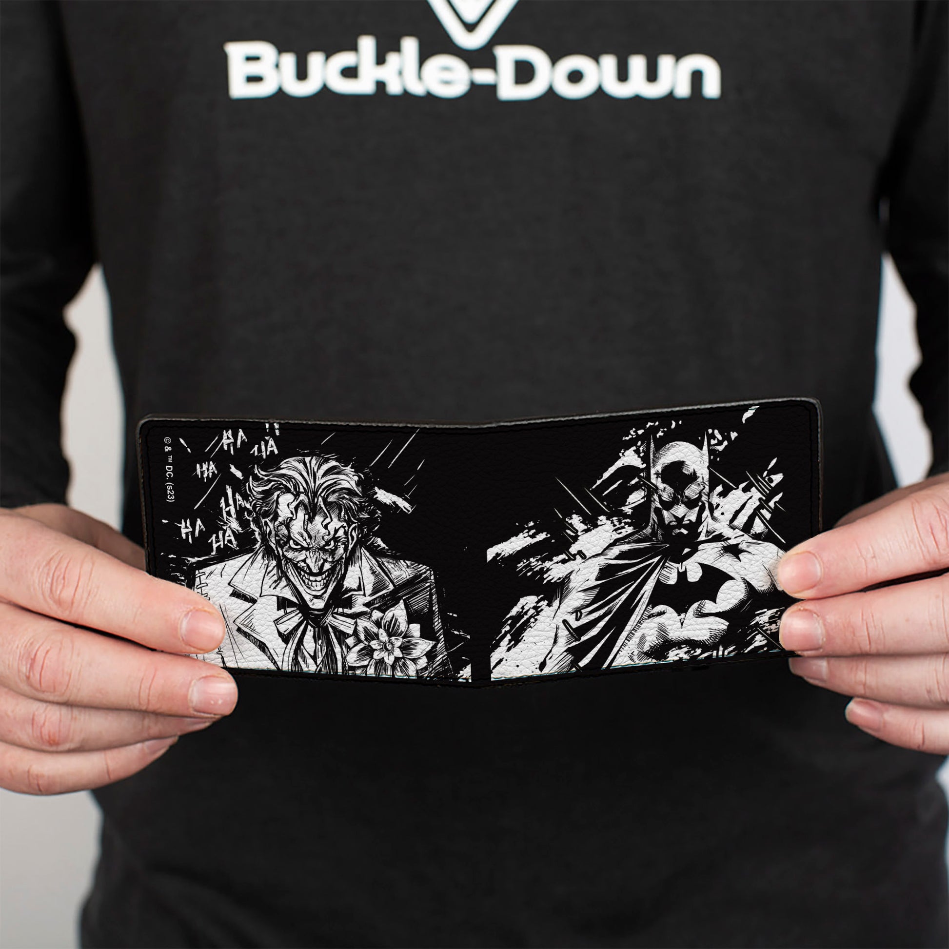 Bi-Fold Wallet - Batman the Dark Knight and Joker HA HA Smiling Sketch Poses Black/White Bi-Fold Wallets DC Comics