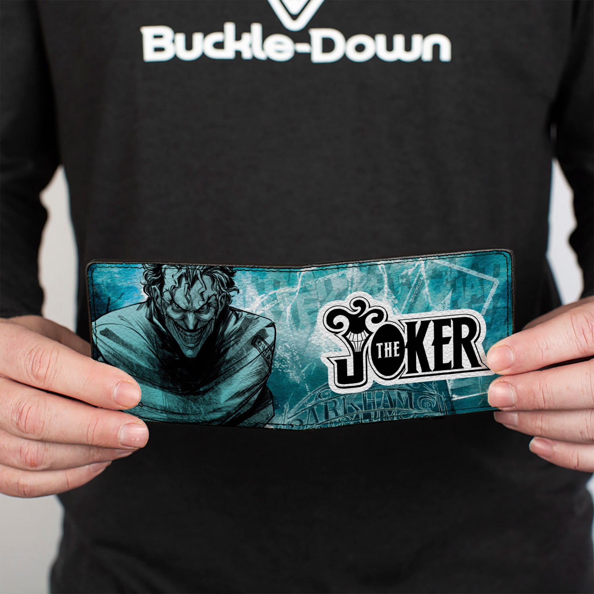 Bi-Fold Wallet - THE JOKER Straight Jacket Pose and Title Logo Blues/Black/White Bi-Fold Wallets DC Comics