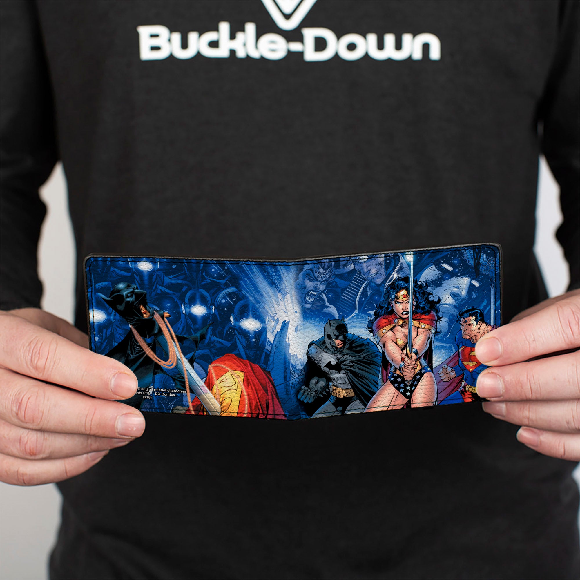 Bi-Fold Wallet - Justice League Infinite Crisis Issue #1 Trinity Group Cover Pose + Capes Sword Blues Bi-Fold Wallets DC Comics