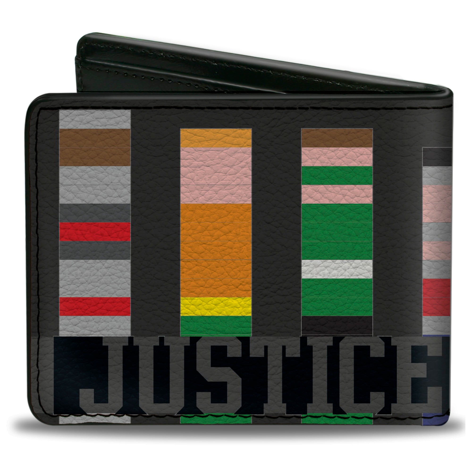 Bi-Fold Wallet - JUSTICE LEAGUE 1-Bit Superheroes Gray Black Multi Color Bi-Fold Wallets DC Comics