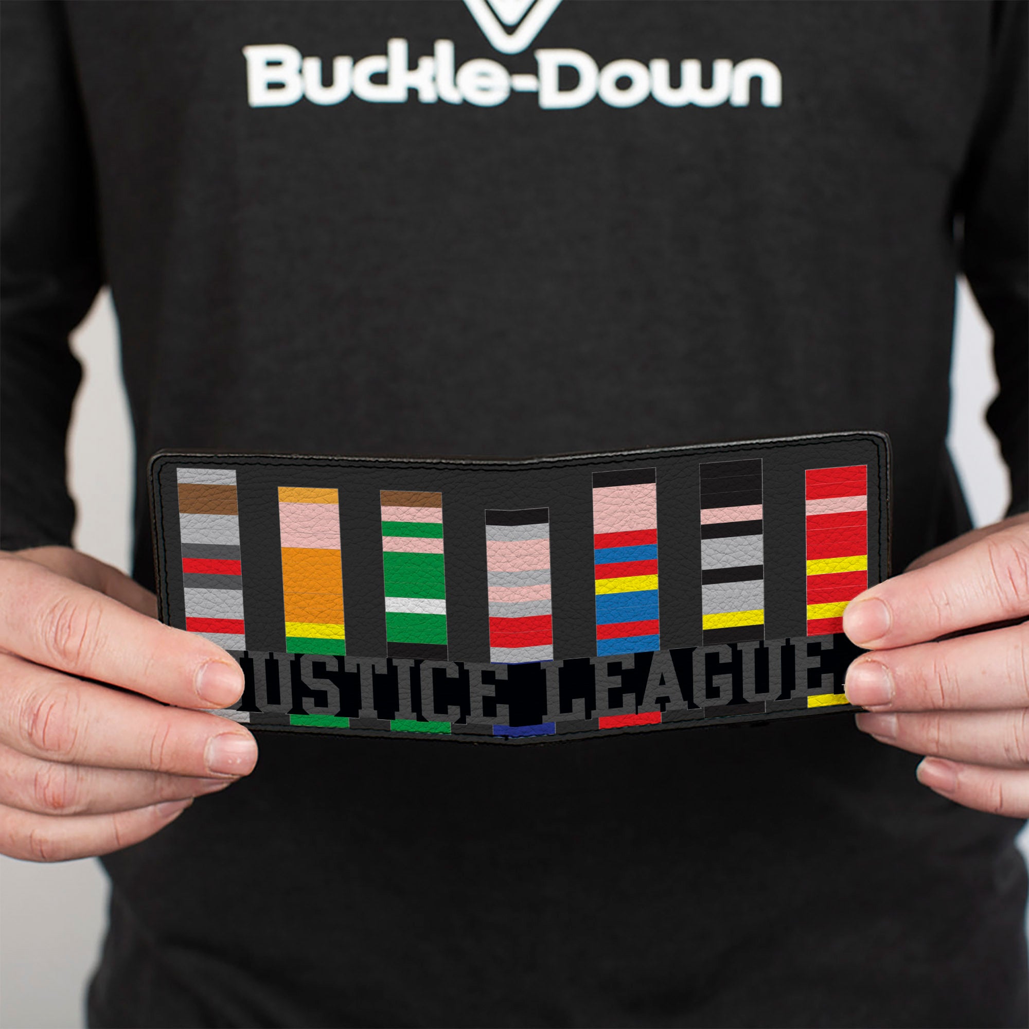 Bi-Fold Wallet - JUSTICE LEAGUE 1-Bit Superheroes Gray Black Multi Color Bi-Fold Wallets DC Comics