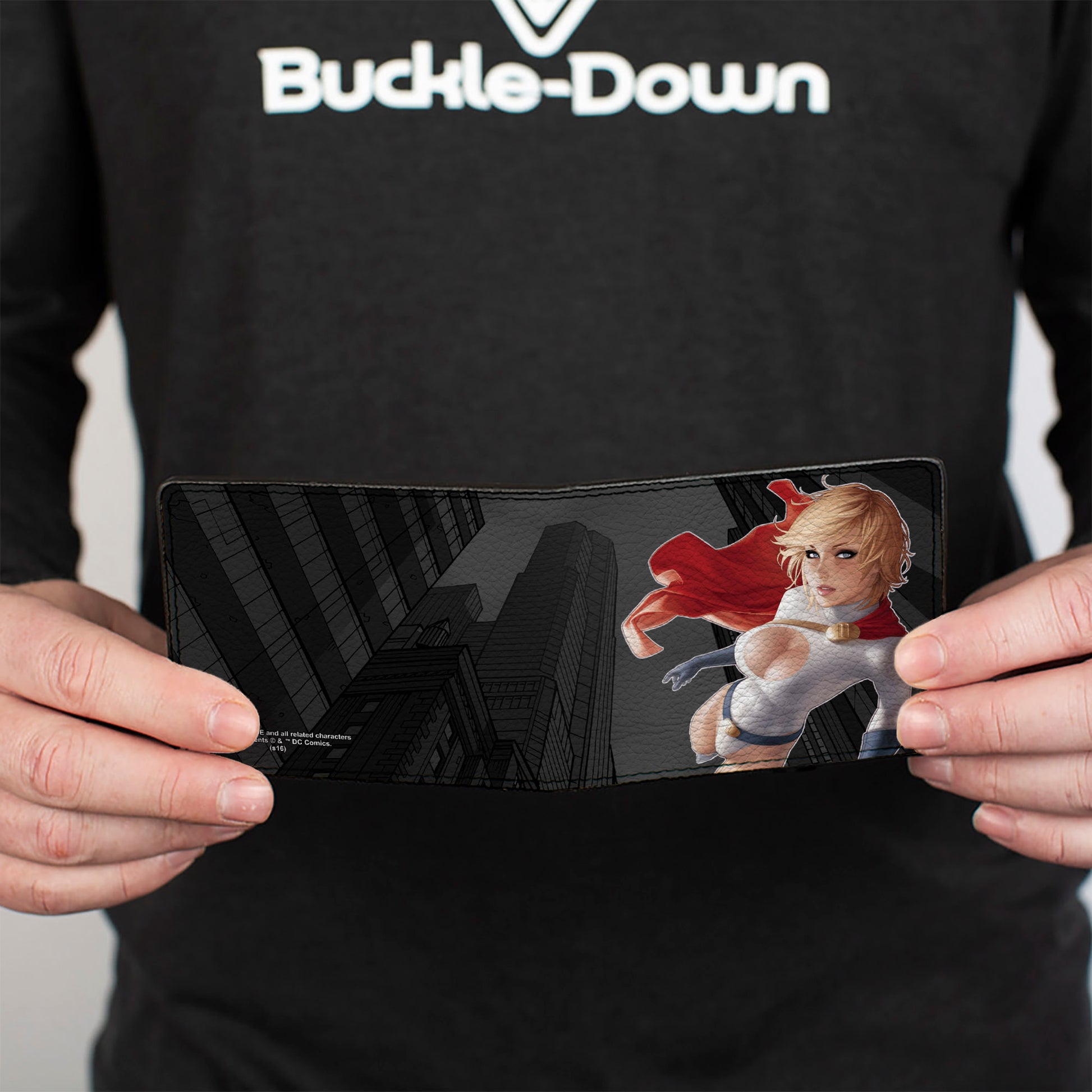 Bi-Fold Wallet - Power Girl Up Up & Away Issue #27 Cover Pose Buildings Grays Bi-Fold Wallets DC Comics
