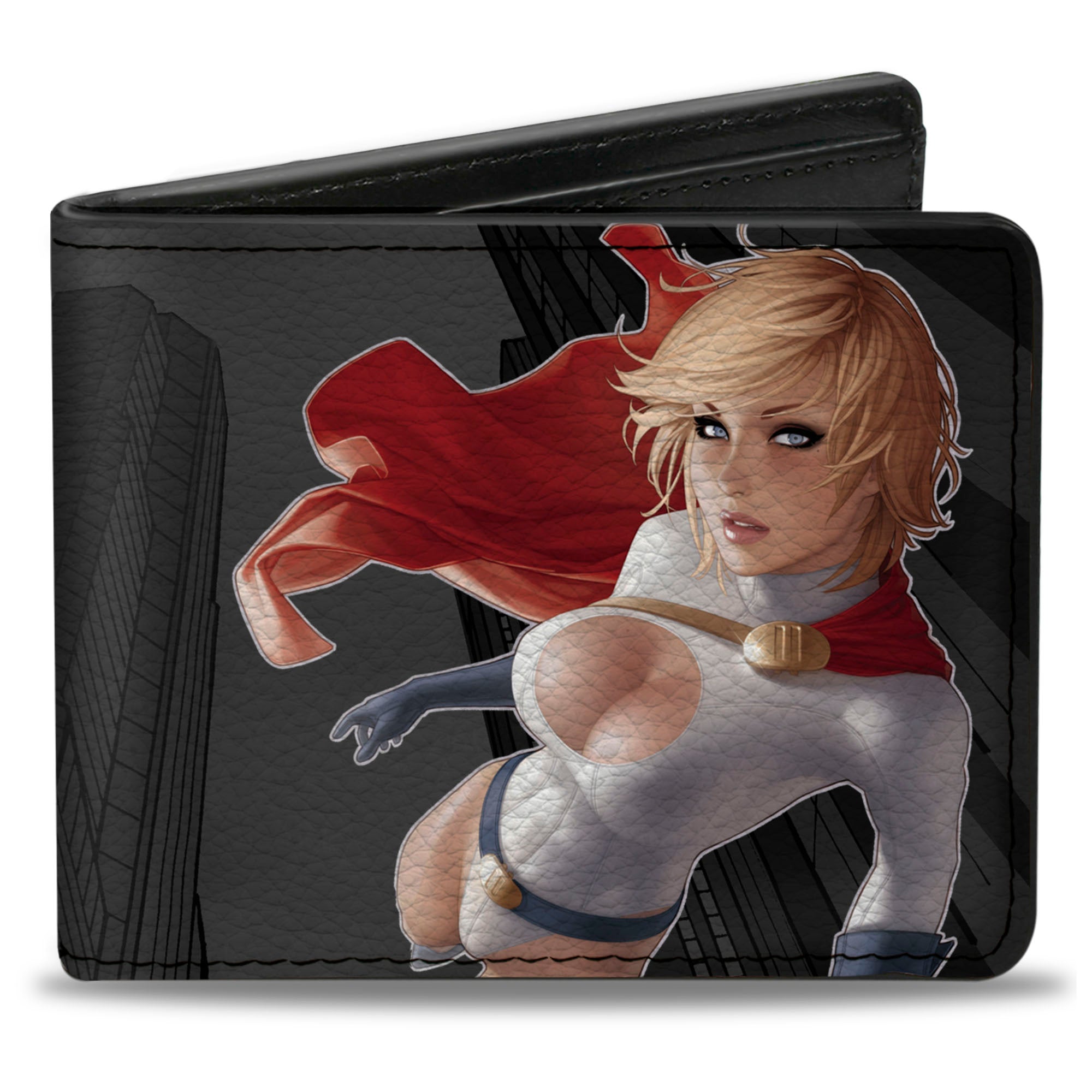 Bi-Fold Wallet - Power Girl Up Up & Away Issue #27 Cover Pose Buildings Grays Bi-Fold Wallets DC Comics