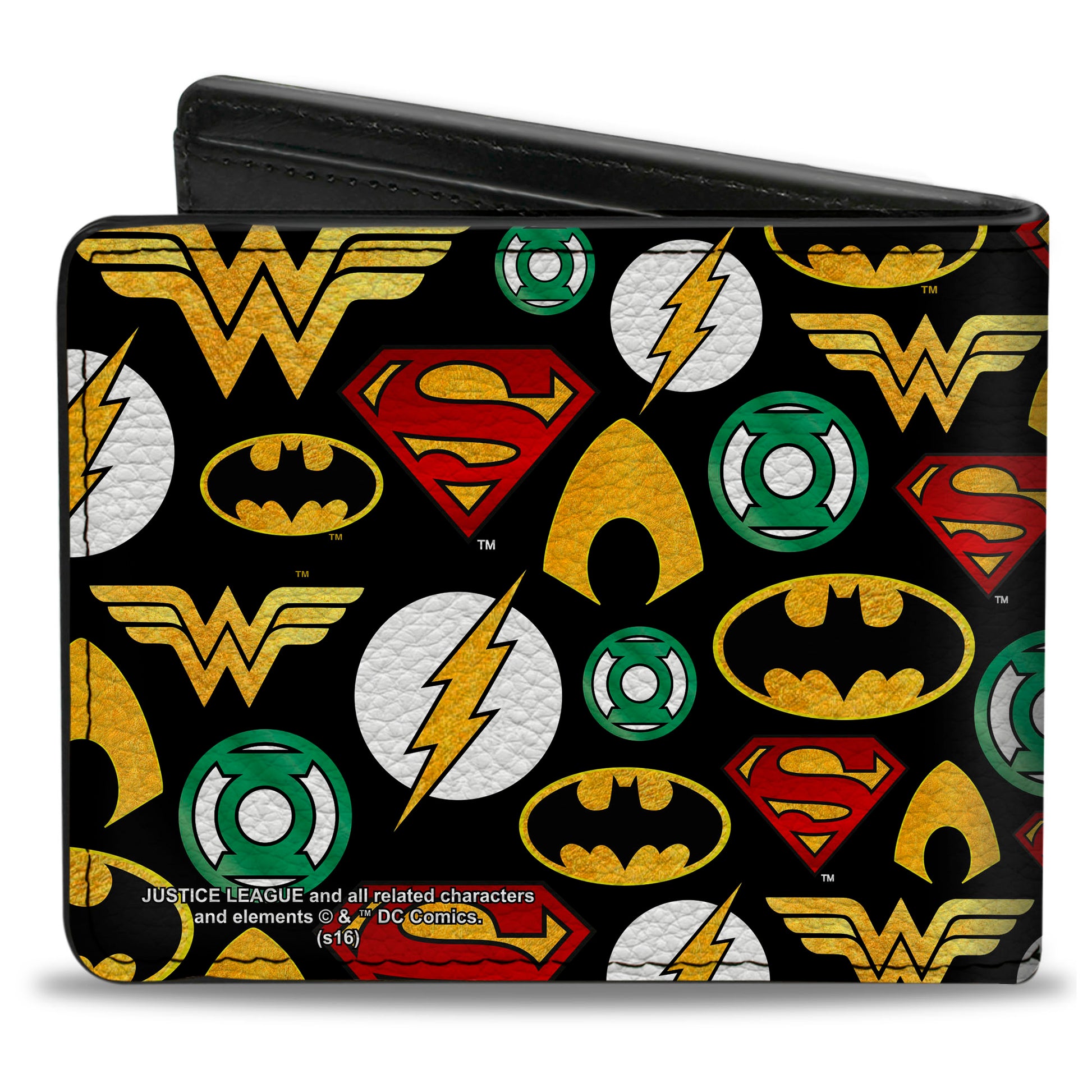 Bi-Fold Wallet - Justice League 6-Superhero Logos Collage Black Bi-Fold Wallets DC Comics