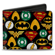 Bi-Fold Wallet - Justice League 6-Superhero Logos Collage Black Bi-Fold Wallets DC Comics