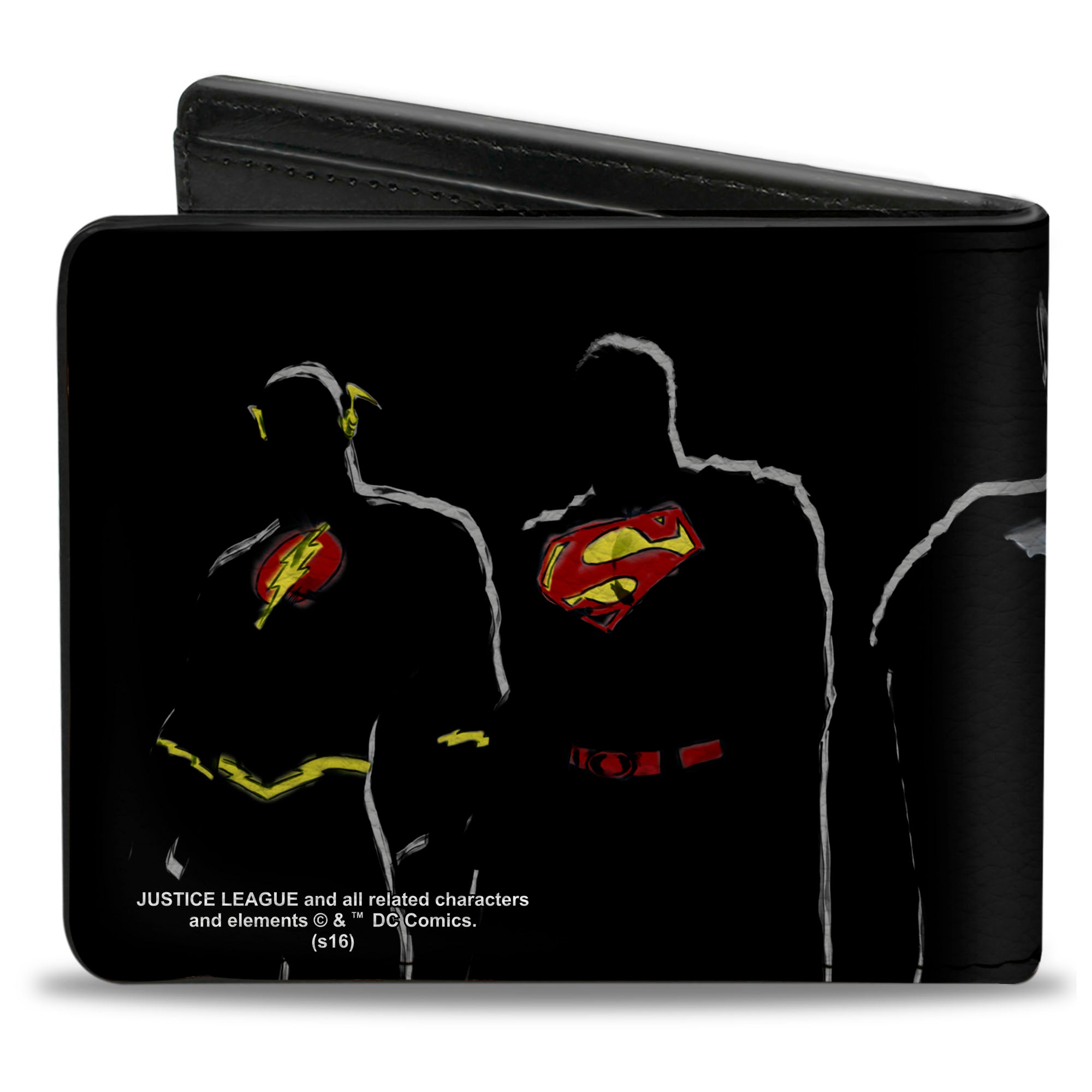 Bi-Fold Wallet - JUSTICE LEAGUE 5-Superhero Silhouette Group Pose Black Multi Color Bi-Fold Wallets DC Comics