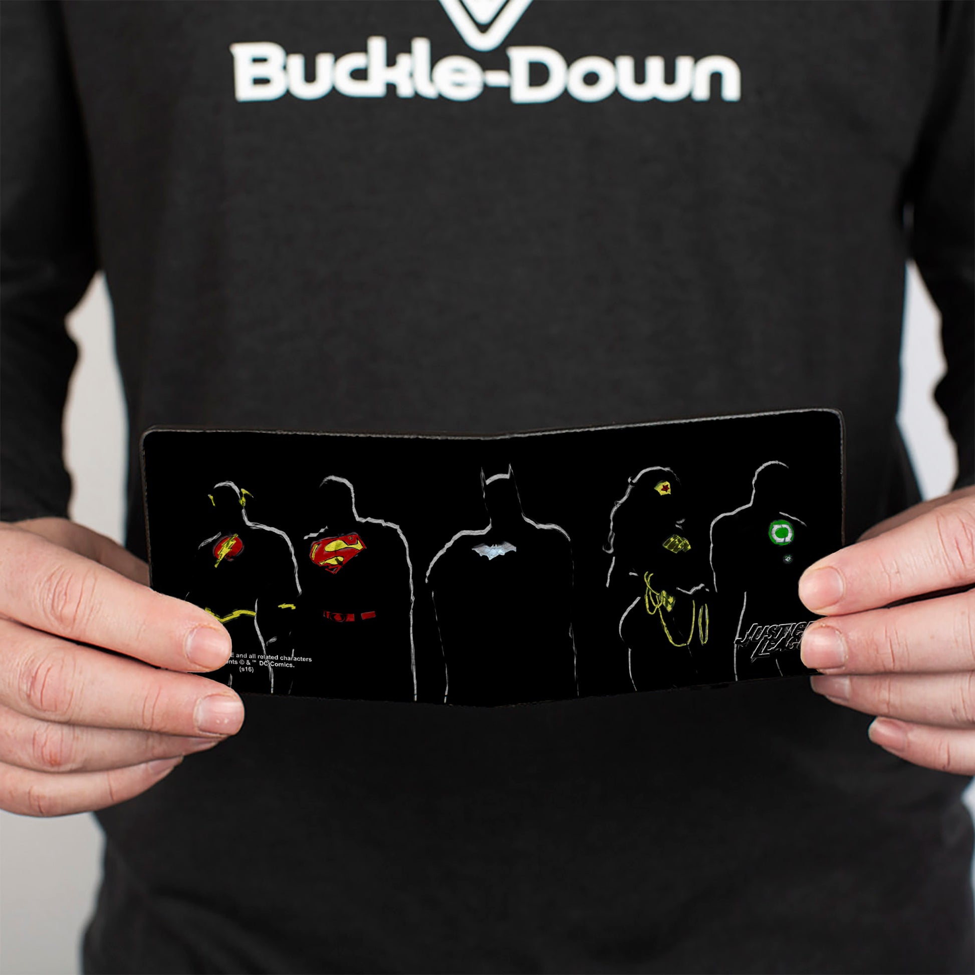 Bi-Fold Wallet - JUSTICE LEAGUE 5-Superhero Silhouette Group Pose Black Multi Color Bi-Fold Wallets DC Comics