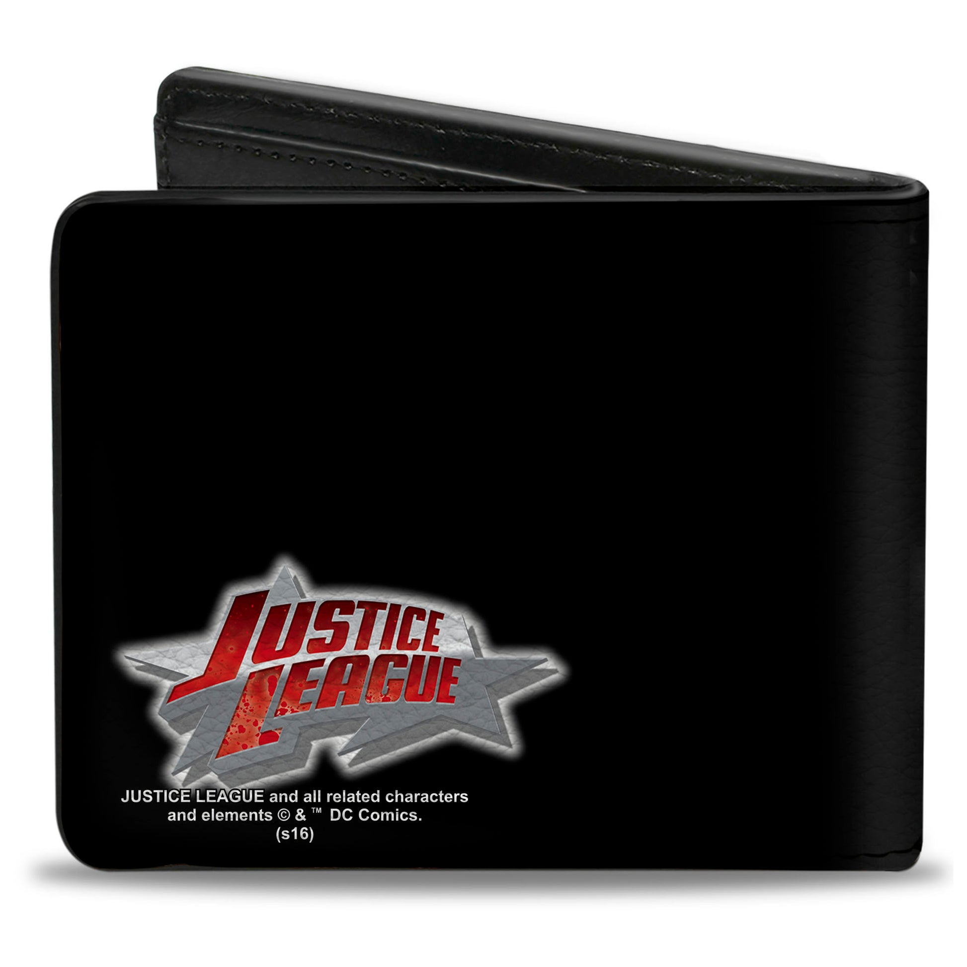 Bi-Fold Wallet - Justice League 4-Superhero Group Pose Splatter + Logo Black Gray Red Multi Color Bi-Fold Wallets DC Comics