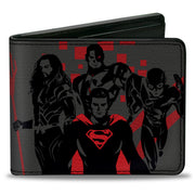 Bi-Fold Wallet - Justice League 2017 4-Superhero Group + Batman Pose Gray Black Red Bi-Fold Wallets DC Comics