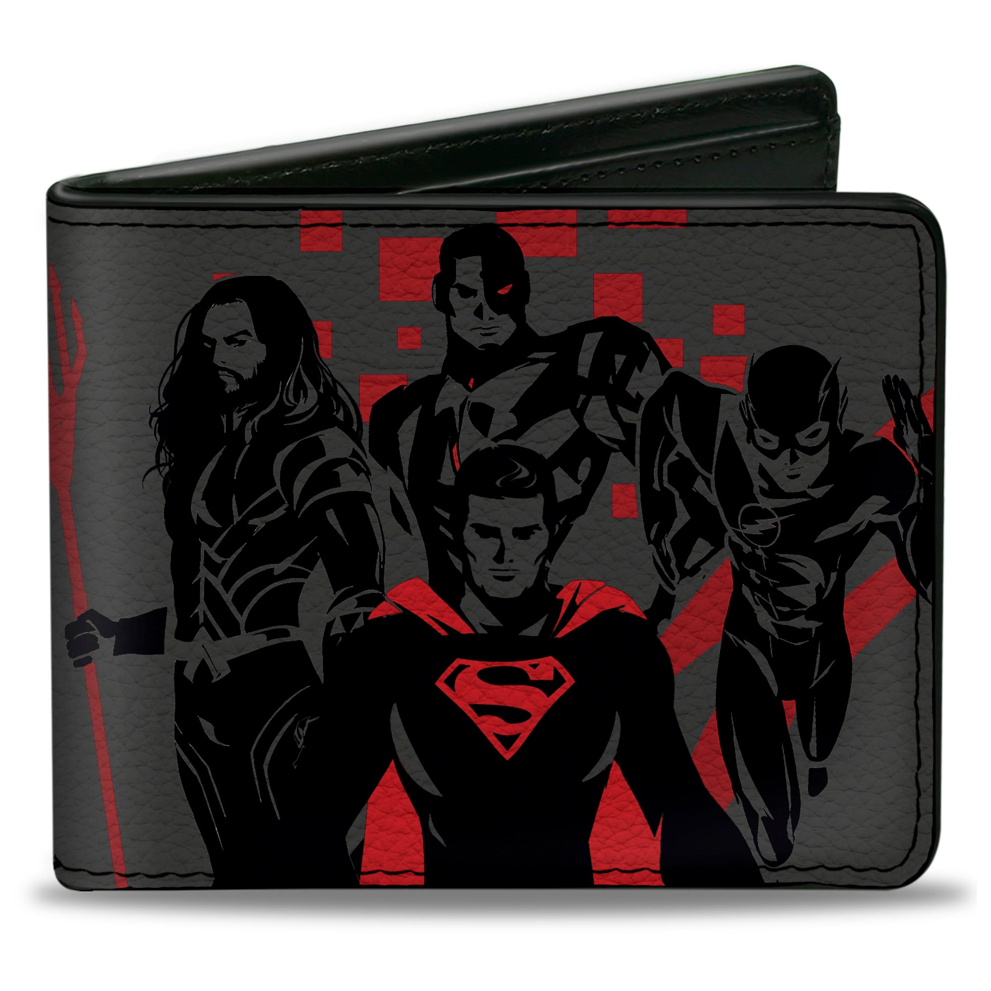 Bi-Fold Wallet - Justice League 2017 4-Superhero Group + Batman Pose Gray Black Red Bi-Fold Wallets DC Comics