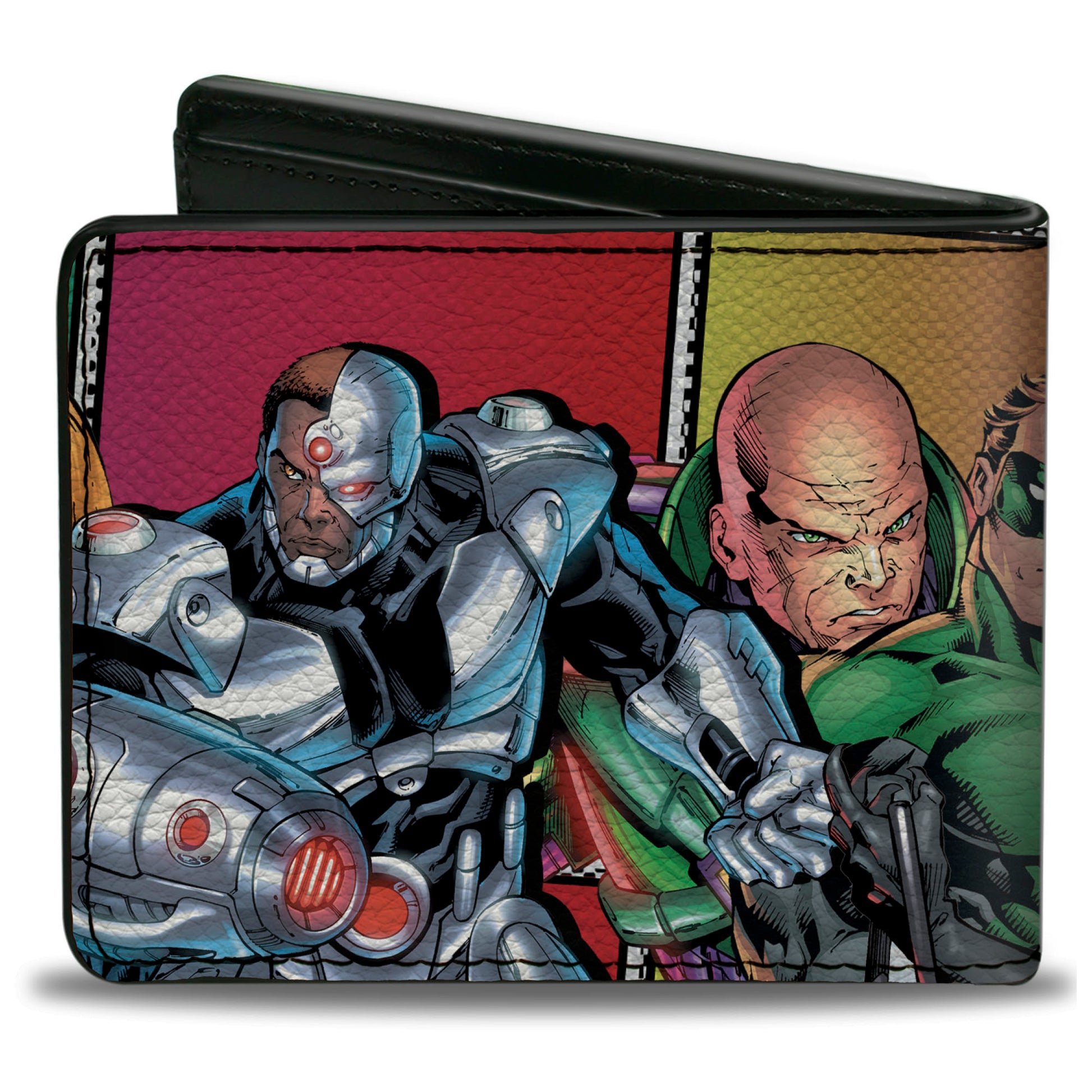 Bi-Fold Wallet - Justice Leage 4-Superheroes and 2-Villains Group Pose Halftone Blocks Multi Color Bi-Fold Wallets DC Comics