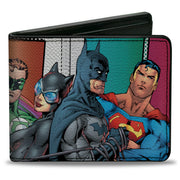 Bi-Fold Wallet - Justice Leage 4-Superheroes and 2-Villains Group Pose Halftone Blocks Multi Color Bi-Fold Wallets DC Comics