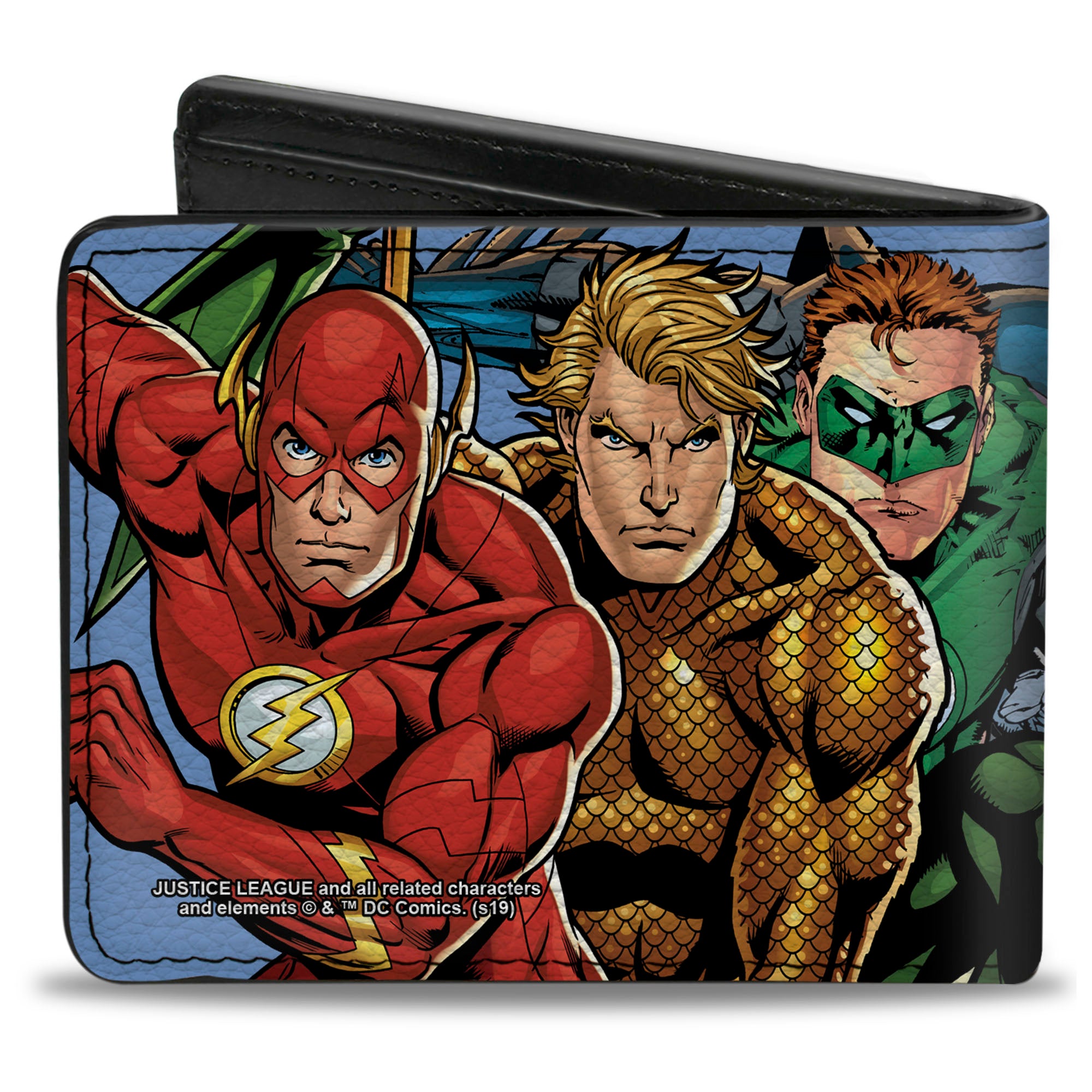 Bi-Fold Wallet - Justice League New 52 5-Superhero Group Action Poses Sky Blue Bi-Fold Wallets DC Comics