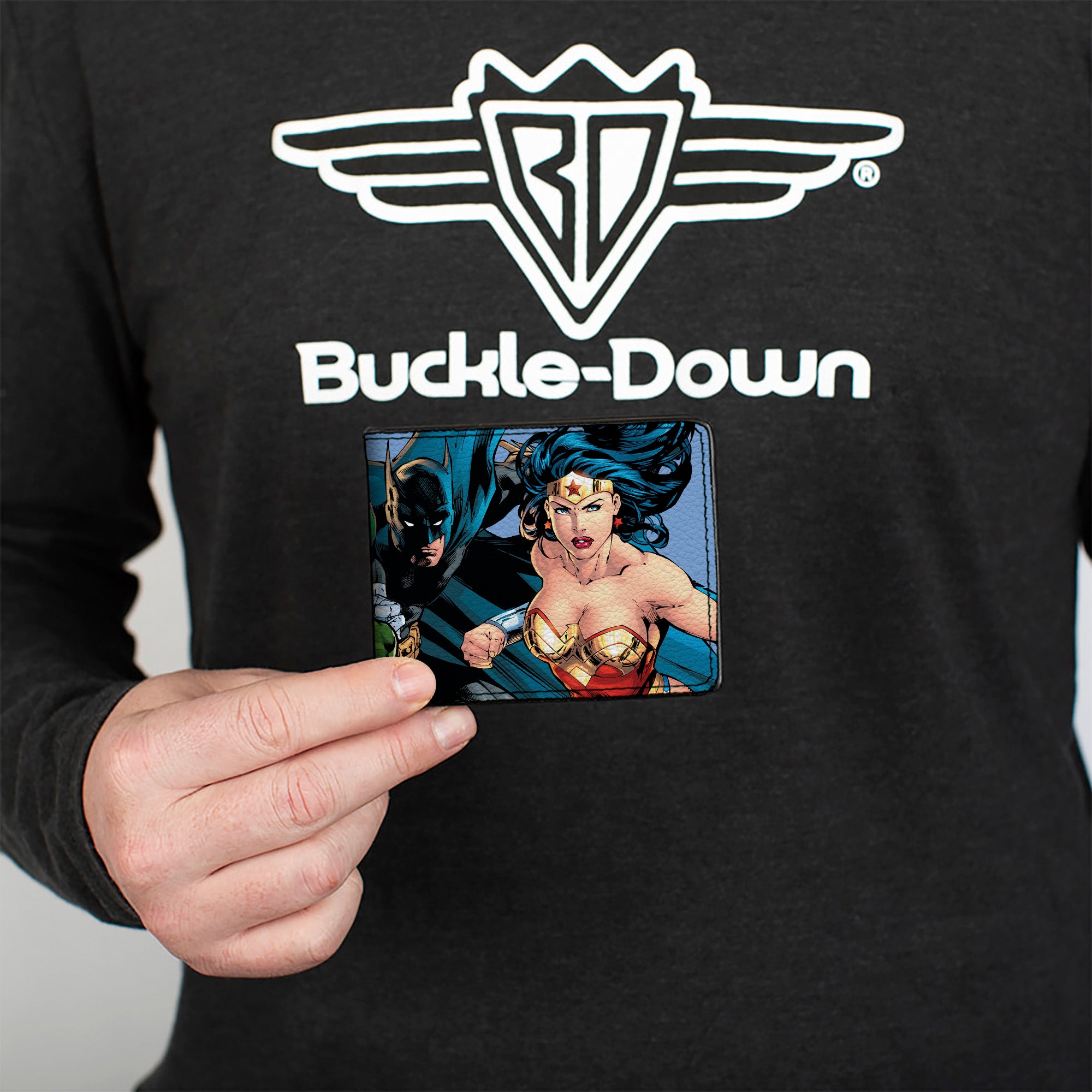 Bi-Fold Wallet - Justice League New 52 5-Superhero Group Action Poses Sky Blue Bi-Fold Wallets DC Comics