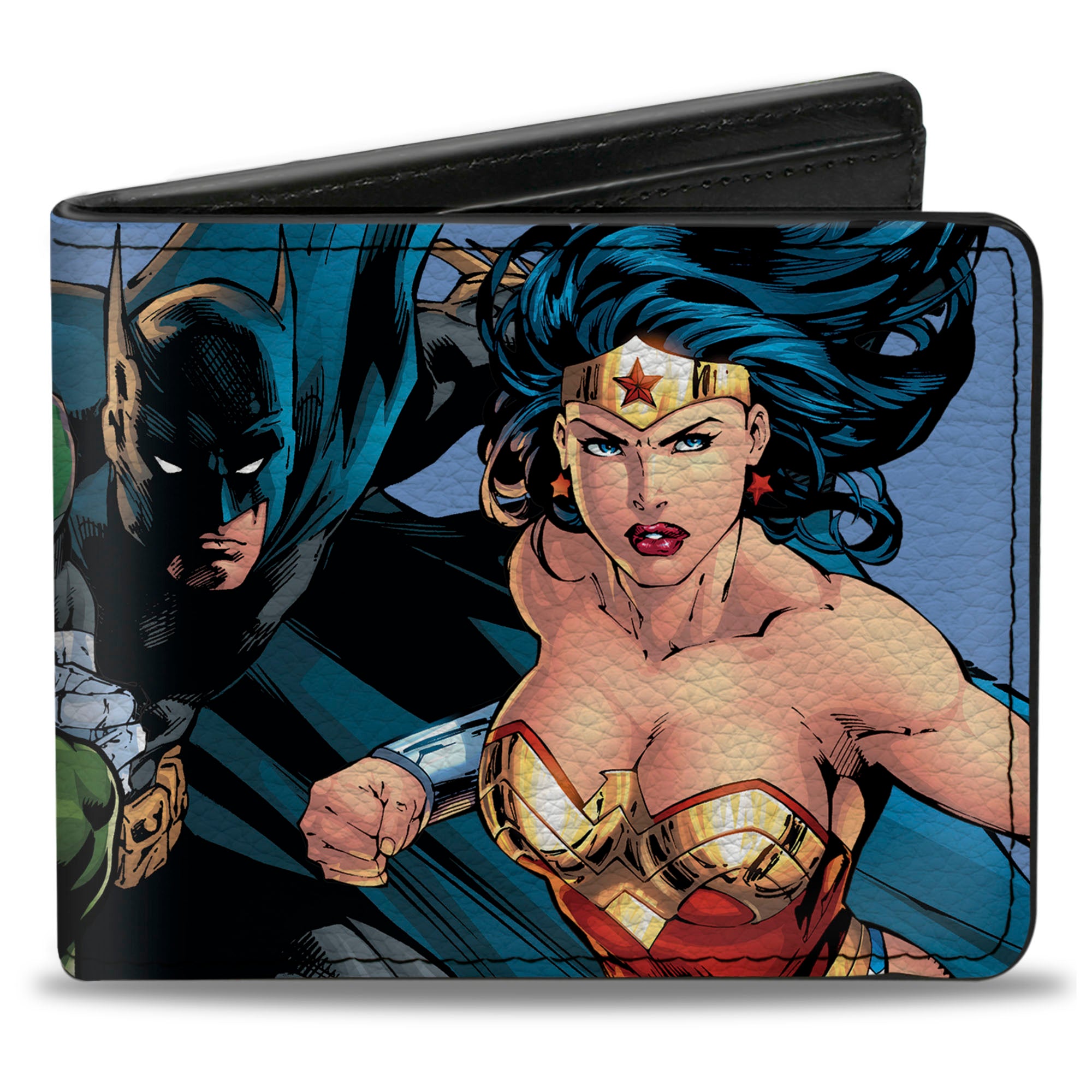Bi-Fold Wallet - Justice League New 52 5-Superhero Group Action Poses Sky Blue Bi-Fold Wallets DC Comics