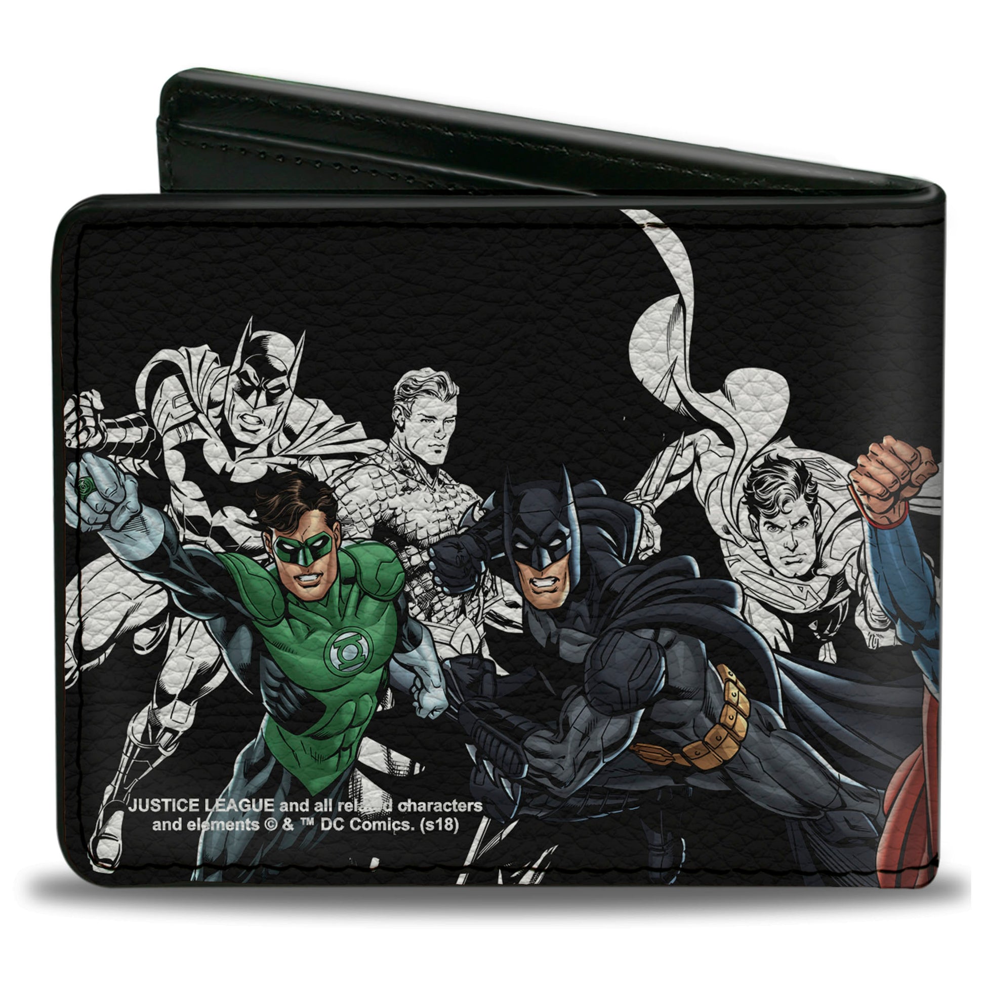 Bi-Fold Wallet - Justice League New 52 5-Superhero Double Action Poses Black White Full Color Bi-Fold Wallets DC Comics
