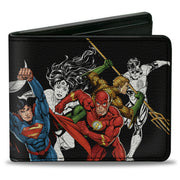 Bi-Fold Wallet - Justice League New 52 5-Superhero Double Action Poses Black White Full Color Bi-Fold Wallets DC Comics