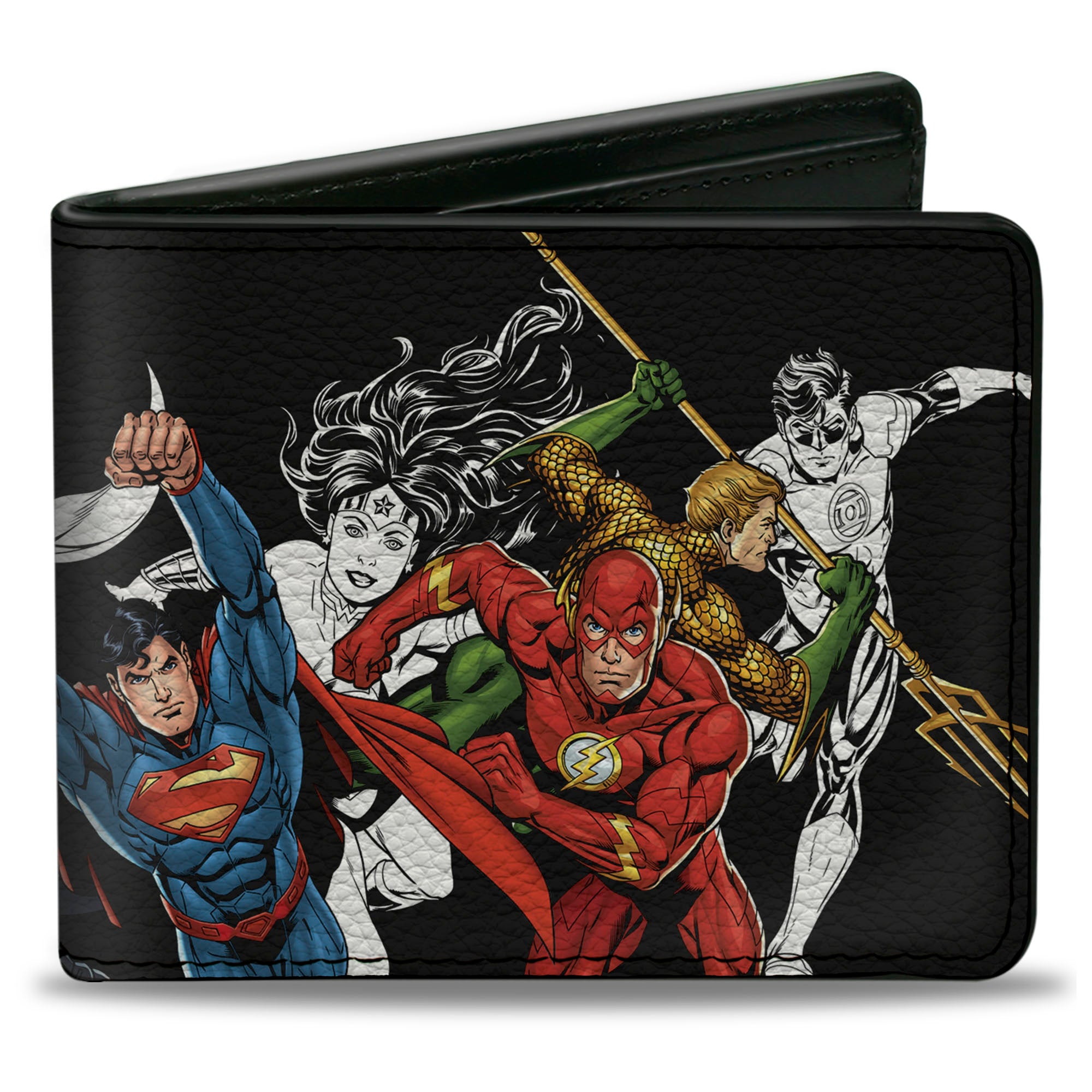 Bi-Fold Wallet - Justice League New 52 5-Superhero Double Action Poses Black White Full Color Bi-Fold Wallets DC Comics