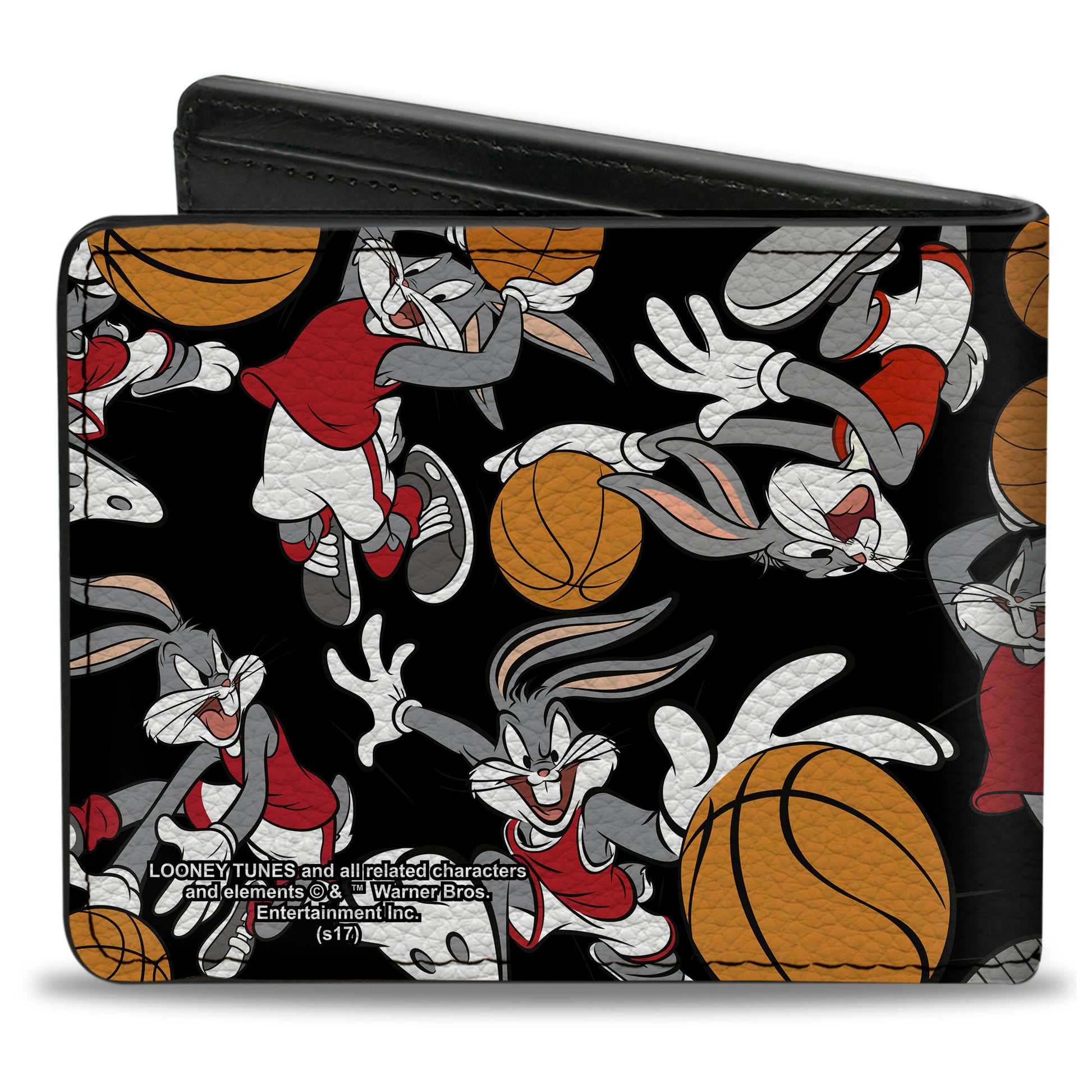 Bi-Fold Wallet - Bugs Bunny Basketball Poses Scattered Black Bi-Fold Wallets Looney Tunes