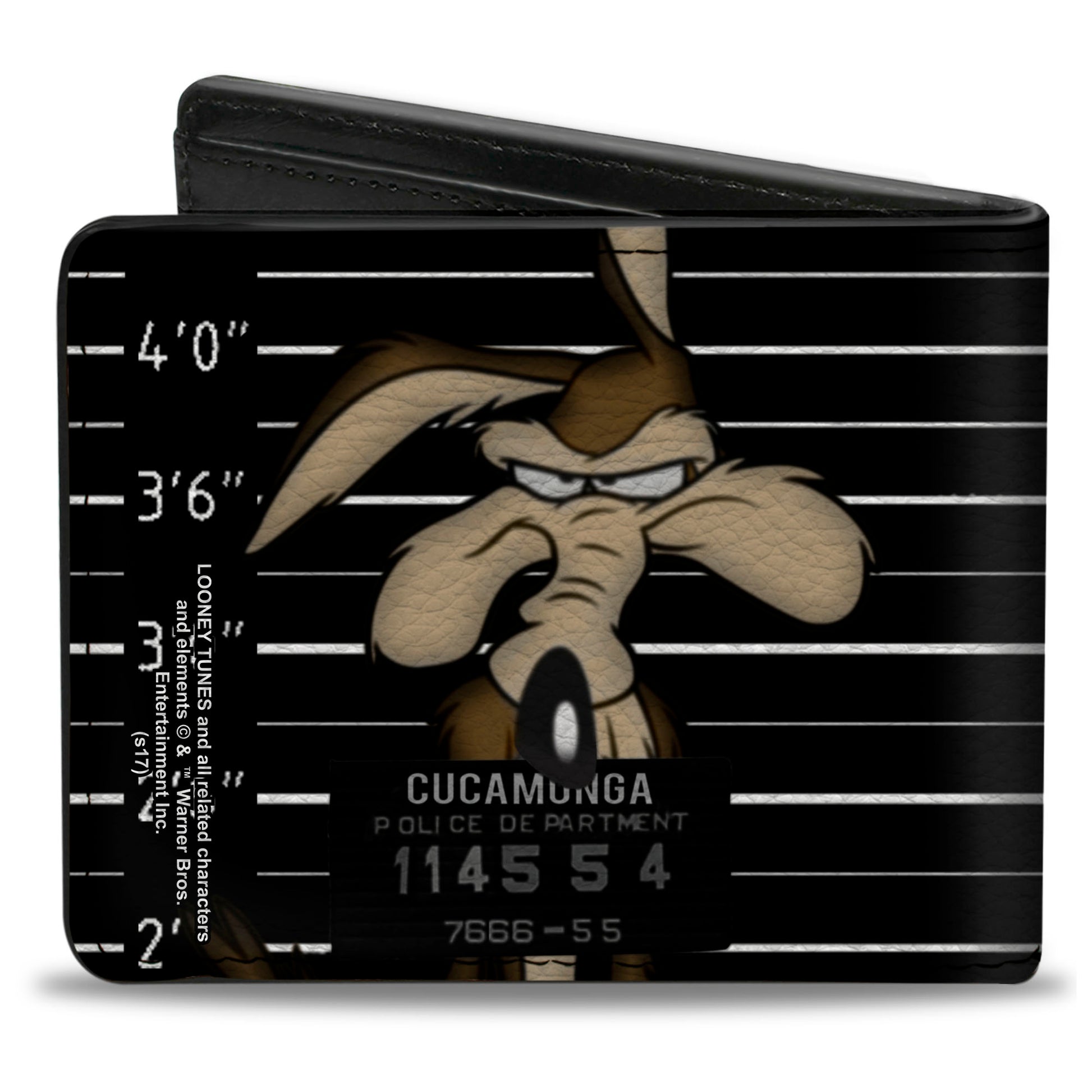 Bi-Fold Wallet - Wile E Coyote CUCAMONGA Mug Shot Black Gray White Bi-Fold Wallets Looney Tunes