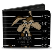 Bi-Fold Wallet - Wile E Coyote CUCAMONGA Mug Shot Black Gray White Bi-Fold Wallets Looney Tunes