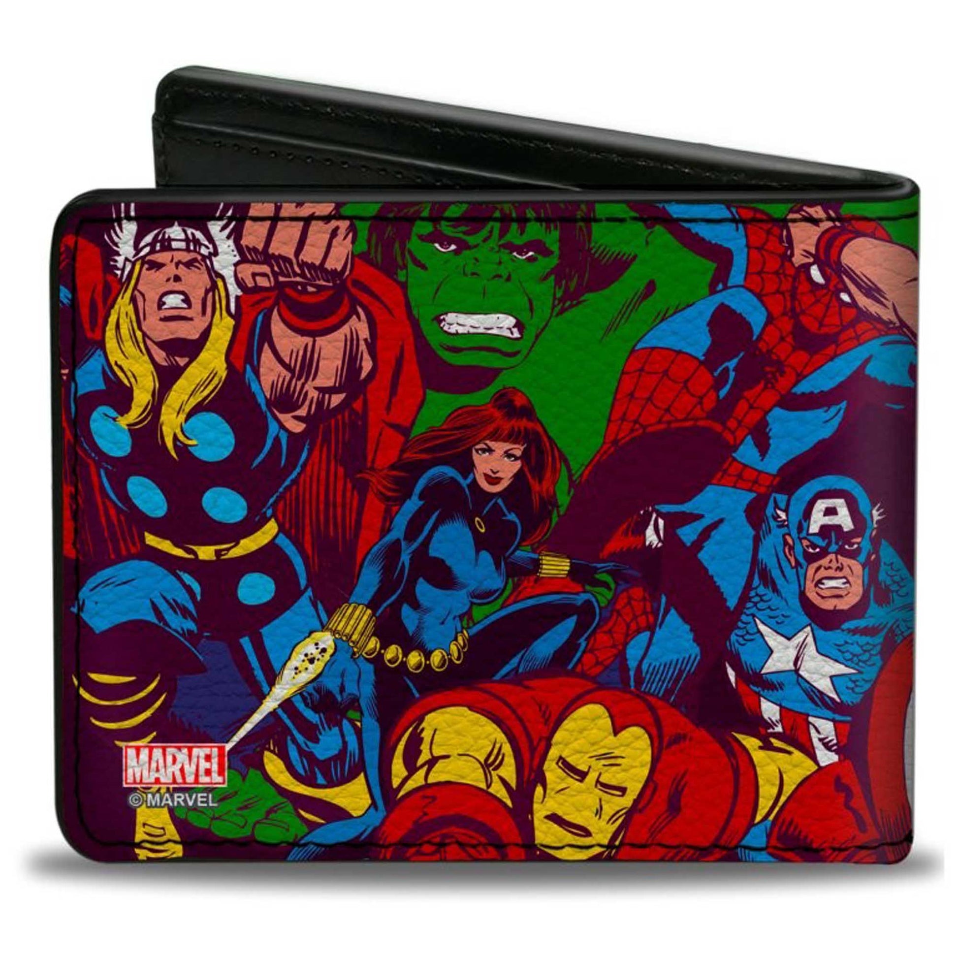 MARVEL COMICS Bi-Fold Wallet - Retro Avenger 6-Superhero Action Poses Stacked Bi-Fold Wallets Marvel Comics