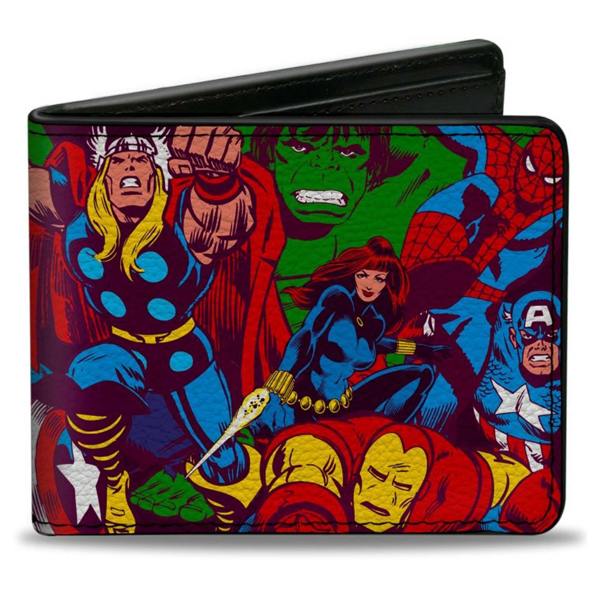 MARVEL COMICS Bi-Fold Wallet - Retro Avenger 6-Superhero Action Poses Stacked Bi-Fold Wallets Marvel Comics