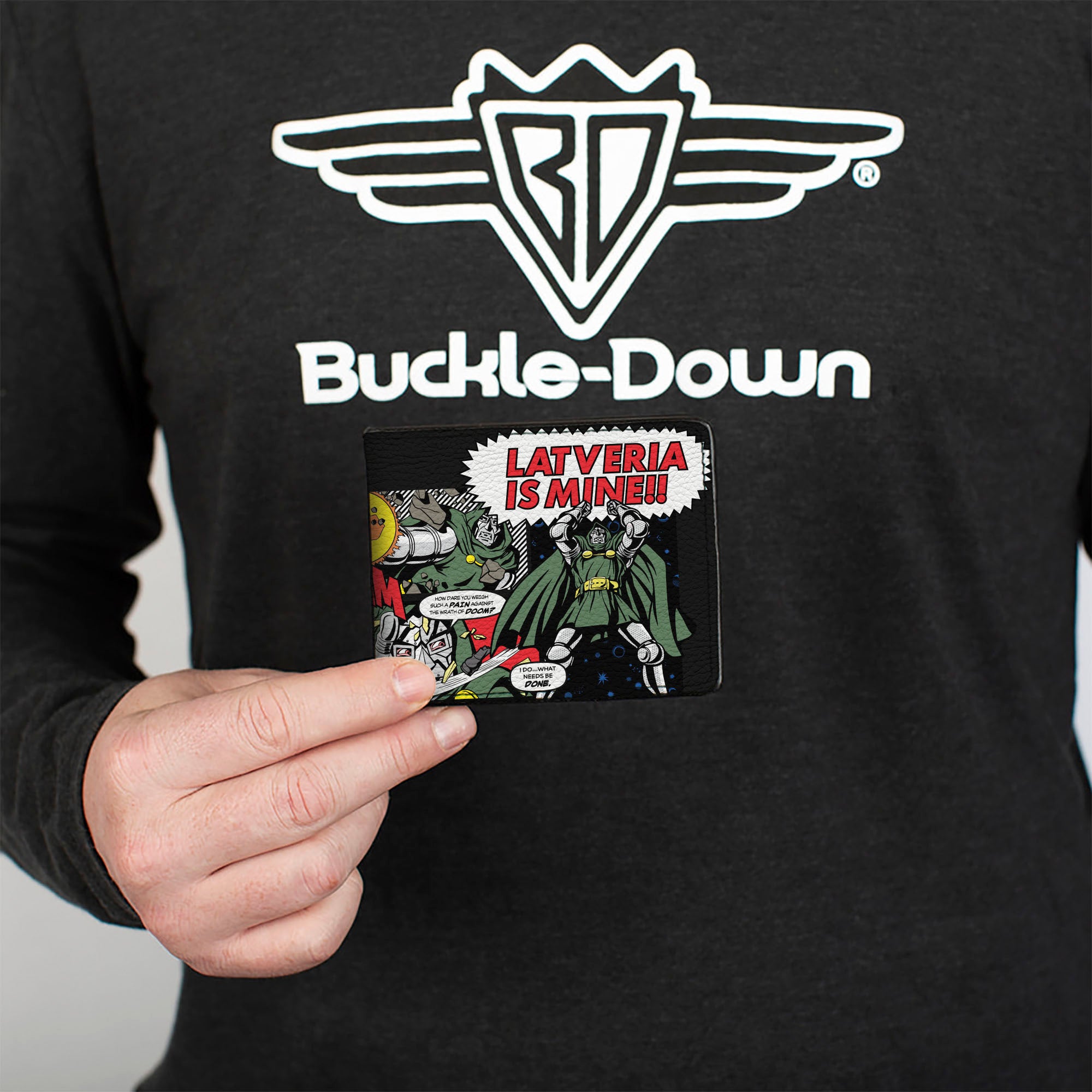 Bi-Fold Wallet - DOCTOR DOOM LATVERIA IS MINE Comic Book Scenes Black Bi-Fold Wallets Marvel Comics