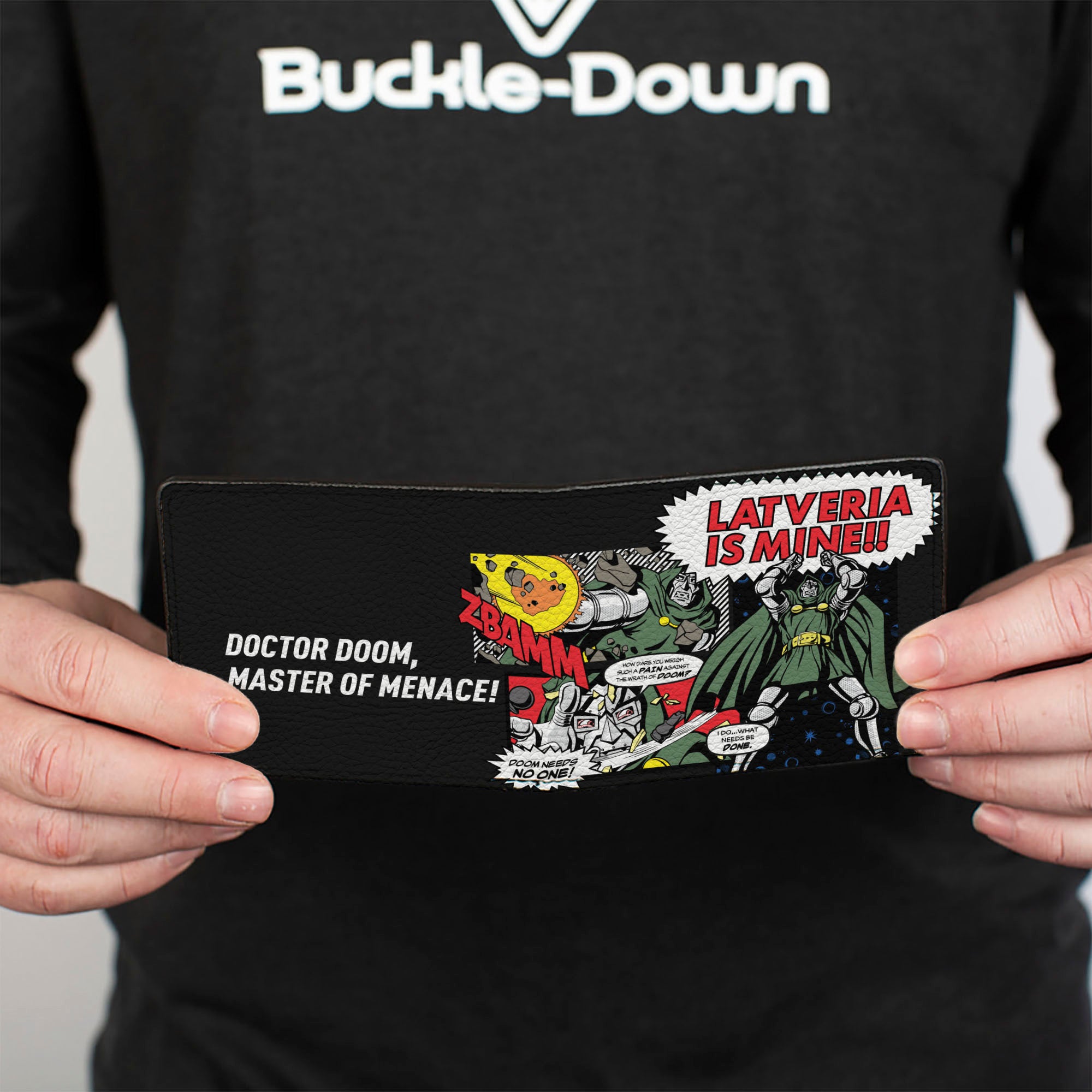 Bi-Fold Wallet - DOCTOR DOOM LATVERIA IS MINE Comic Book Scenes Black Bi-Fold Wallets Marvel Comics